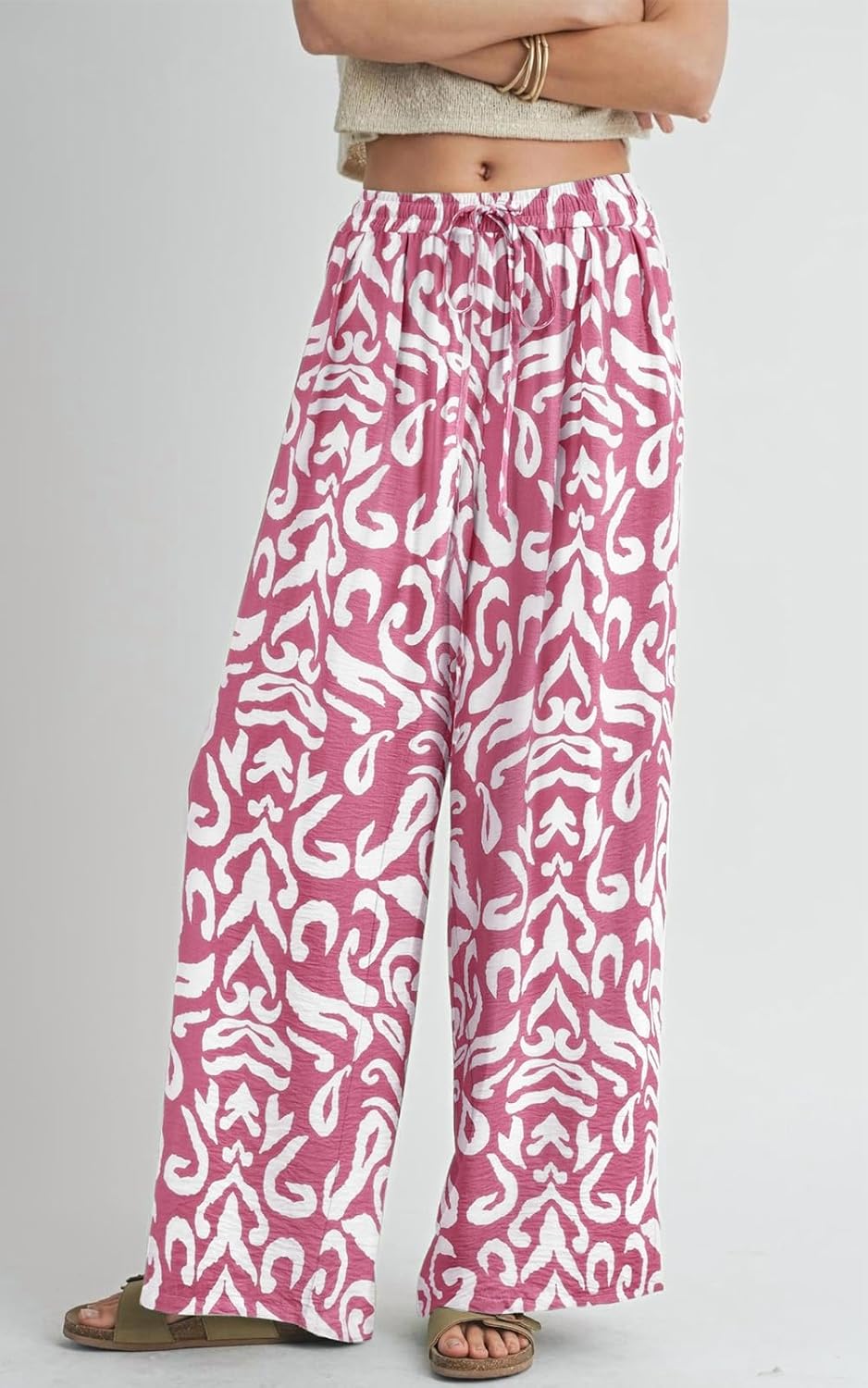 PRETTYGARDEN Womens Pants Elastic Waist Floral Lightweight Palazzo Pants for Women Casual Lounge Wide Leg Pants Woman - Image 2