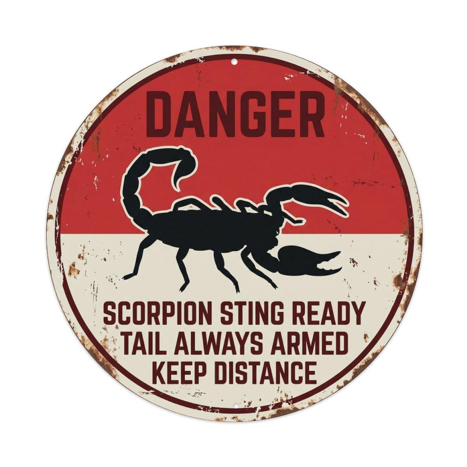 Retro Scorpion Tail Sting Vintage Metal Tin Sign Plaque Wall Decor for Cafe, Club, Garden Round Metal Poster 8x8Inch