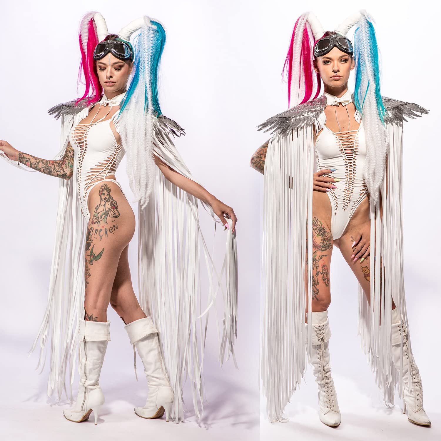 Ypser Shoulder Pieces With Fringed Angel Wings Cape Shawl For Burning Men Halloween Cosplay, White, S-M - Image 4