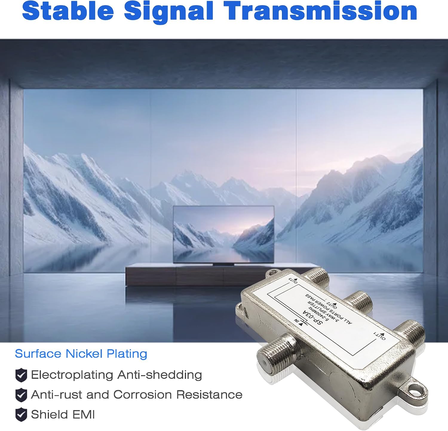 3 Way Coaxial Cable Splitter TV Splitter for RG6 RG9 Satellite HDTV 2PCS