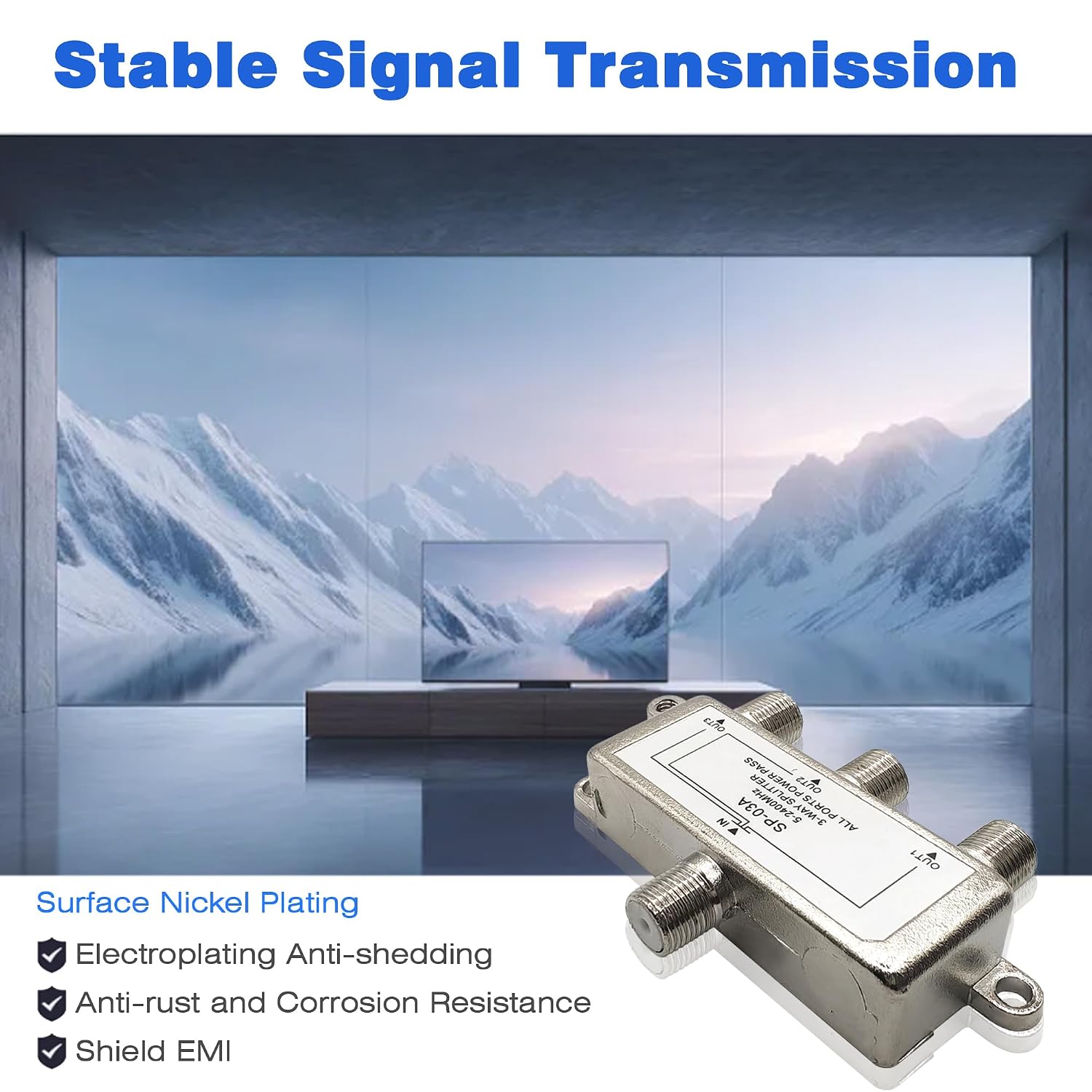 Coaxial Cable Splitter 3 Way Coaxial Cable Splitter for RG6 RG59 Satellite HDTV