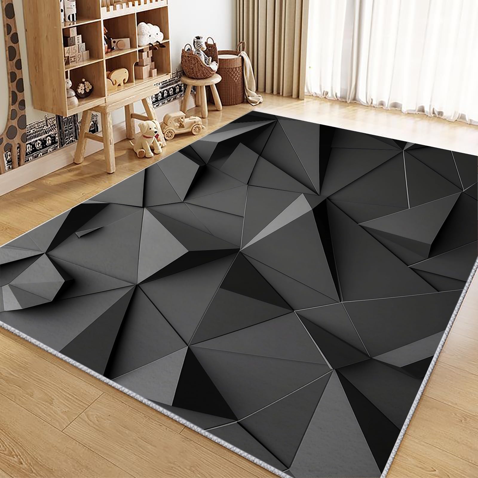 Tappeto Soggiorno 160x230 cm Triangolo Geometrico Grigio Tappeti Moderni Camera da Letto Antiscivolo, Lavabile Cucina Pavimento Tappeti di Zona, per ingresso soggiorno camera da letto
