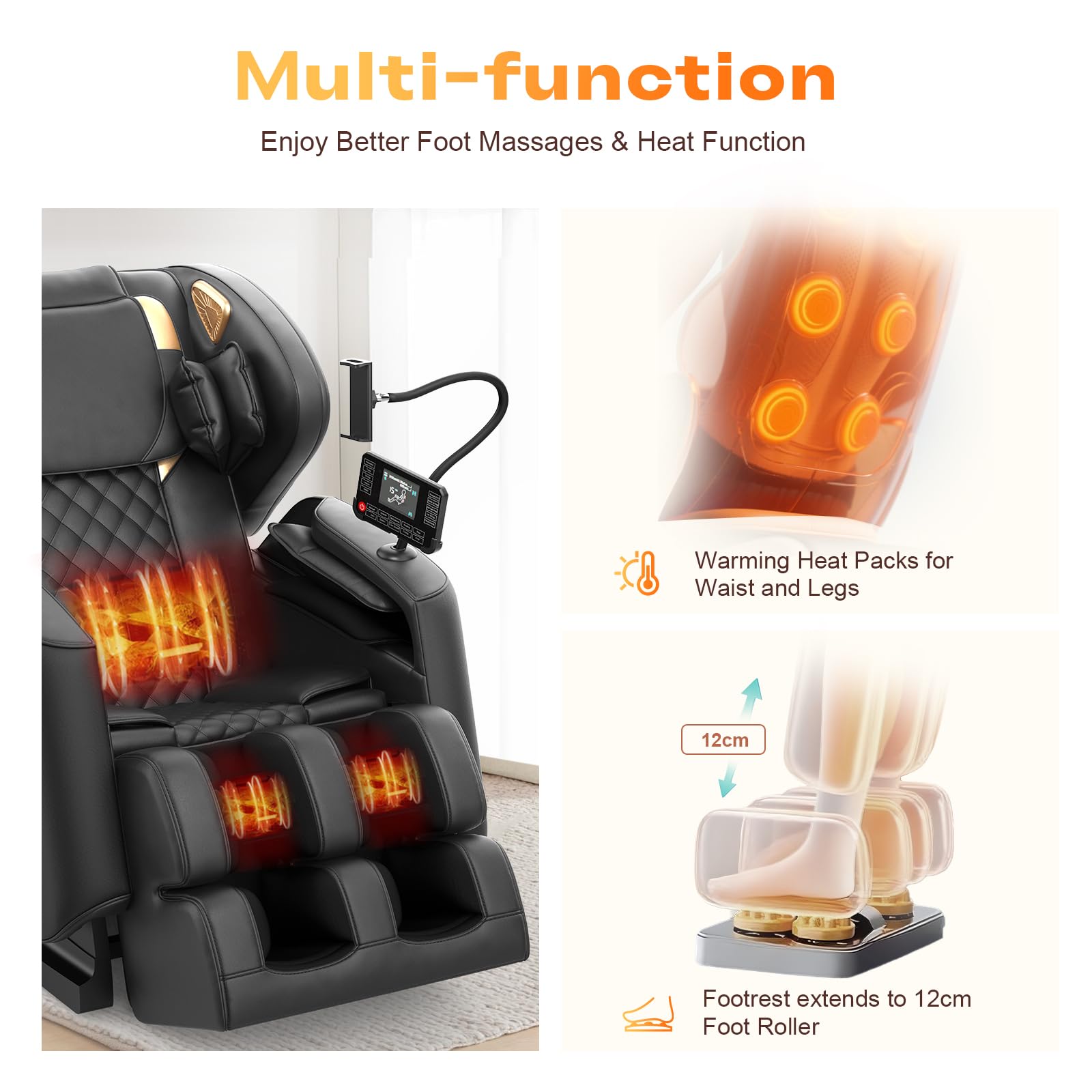 Poltrona Massaggiante,Poltrona Reclinabile con Massaggio Completo a 14 Rulli, 9 Airbag, Riscaldamento Gambe e vita,Massaggio ai Piedi, Controllo Tramite Smartphone,Altoparlante Bluetooth