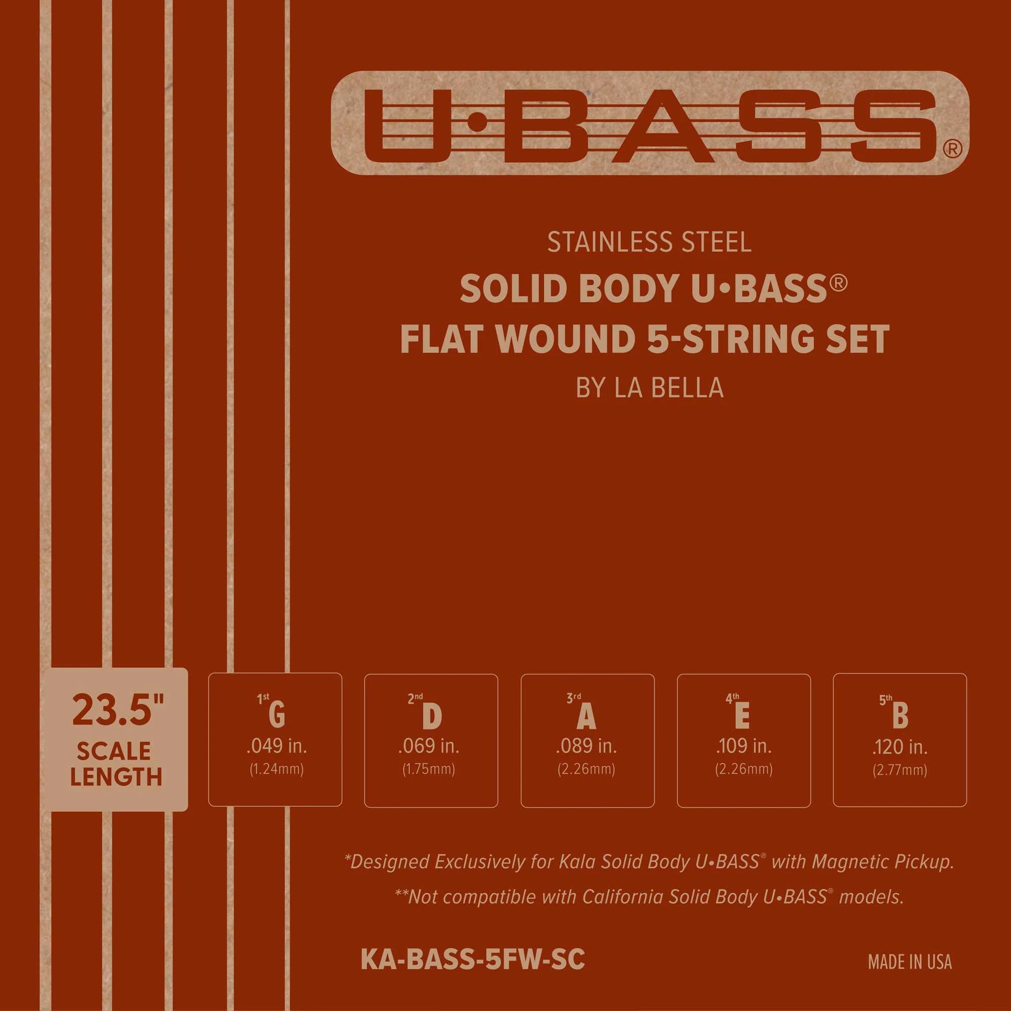 Corpo solido in acciaio inox U•BASS® Flat Wound 5 corde Set
