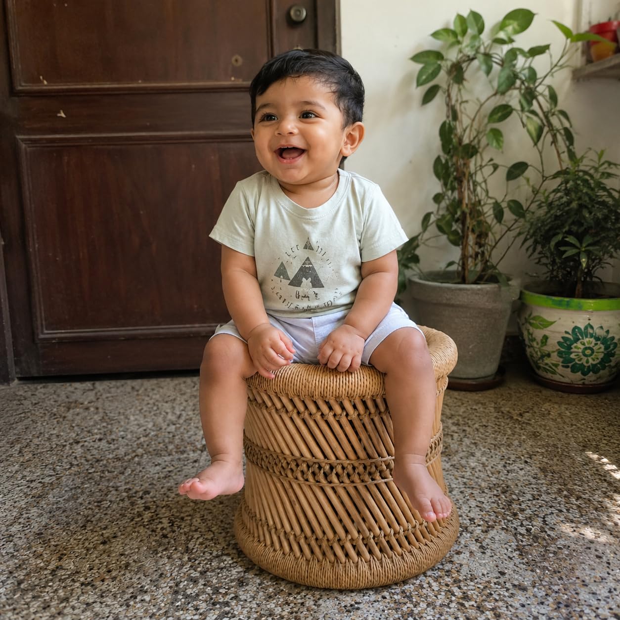 Yuvivaa® Bamboo Cane Wood Sitting Stool for Balcony | Jute Rope Wicker Ottoman | Rustic Classic Chair Mudda for Living Room Home & Garden | Indoor Outdoor Furnishings (Handmade Eco Friendly)-image-9