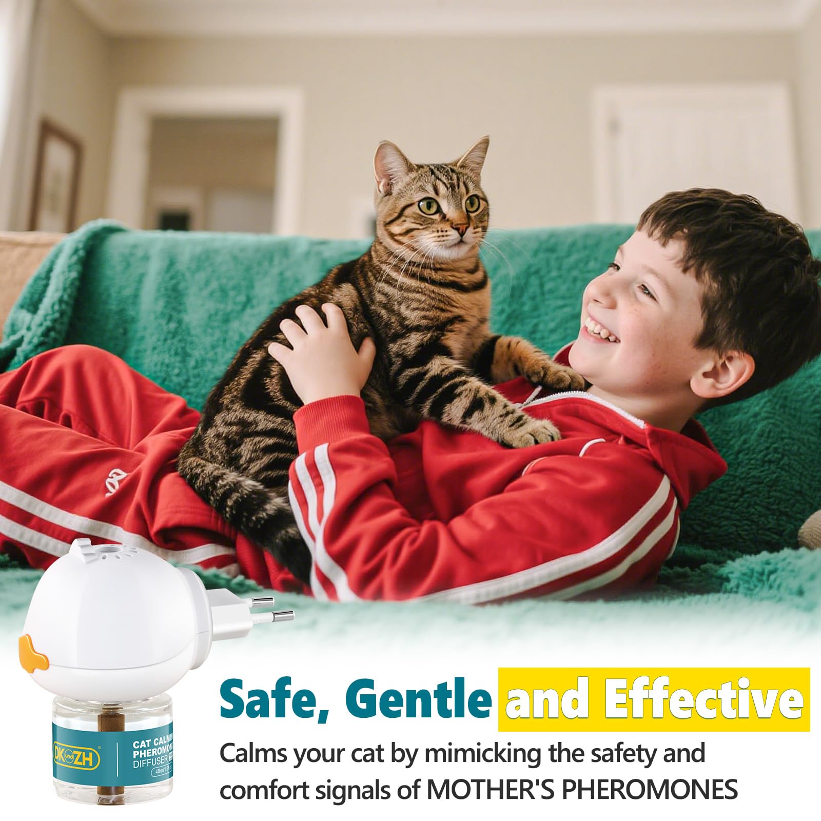 3 en 1 Diffuseur Pheromone pour Chat, 60 Jours Diffuseur Chat Anti Stress, Aide à Réduire l'anxiété, Le Stress, Le Grattage et Le Marquage Urinaire(1 Diffuseur + 2x48ml Recharges) (B)