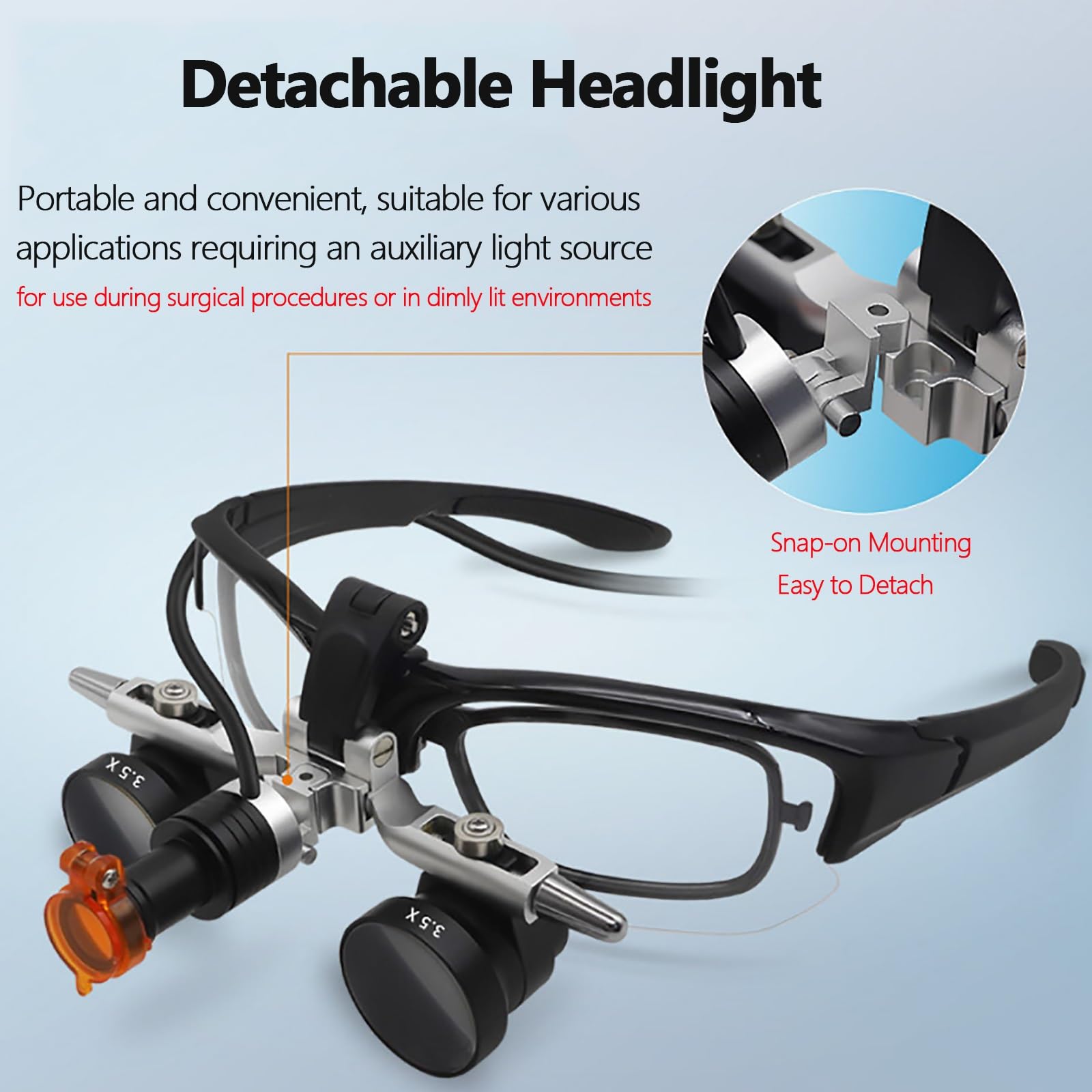 Lupas binoculares ajustables en ángulo de 3,5x420 mm, lupa de aumento de laboratorio, luz LED montada en la cabeza, fácil de desmontar, for instrumentos de precisión