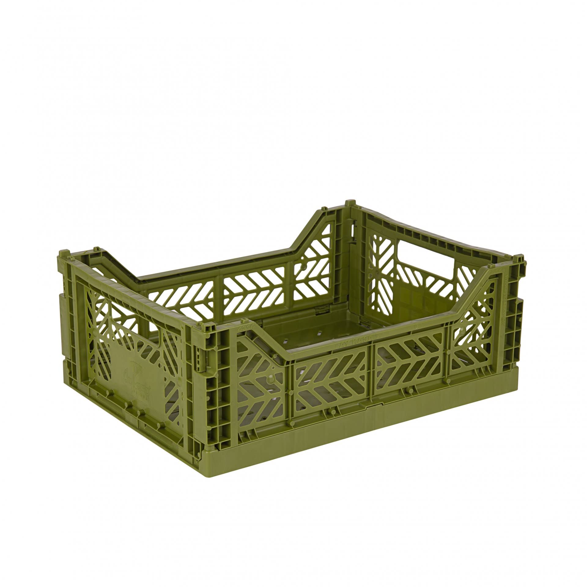 Aykasa Olive Folding Crate, Sturdy Folding Box, Plastic, Stackable, Midi (40 X 30 X 14 Cm)