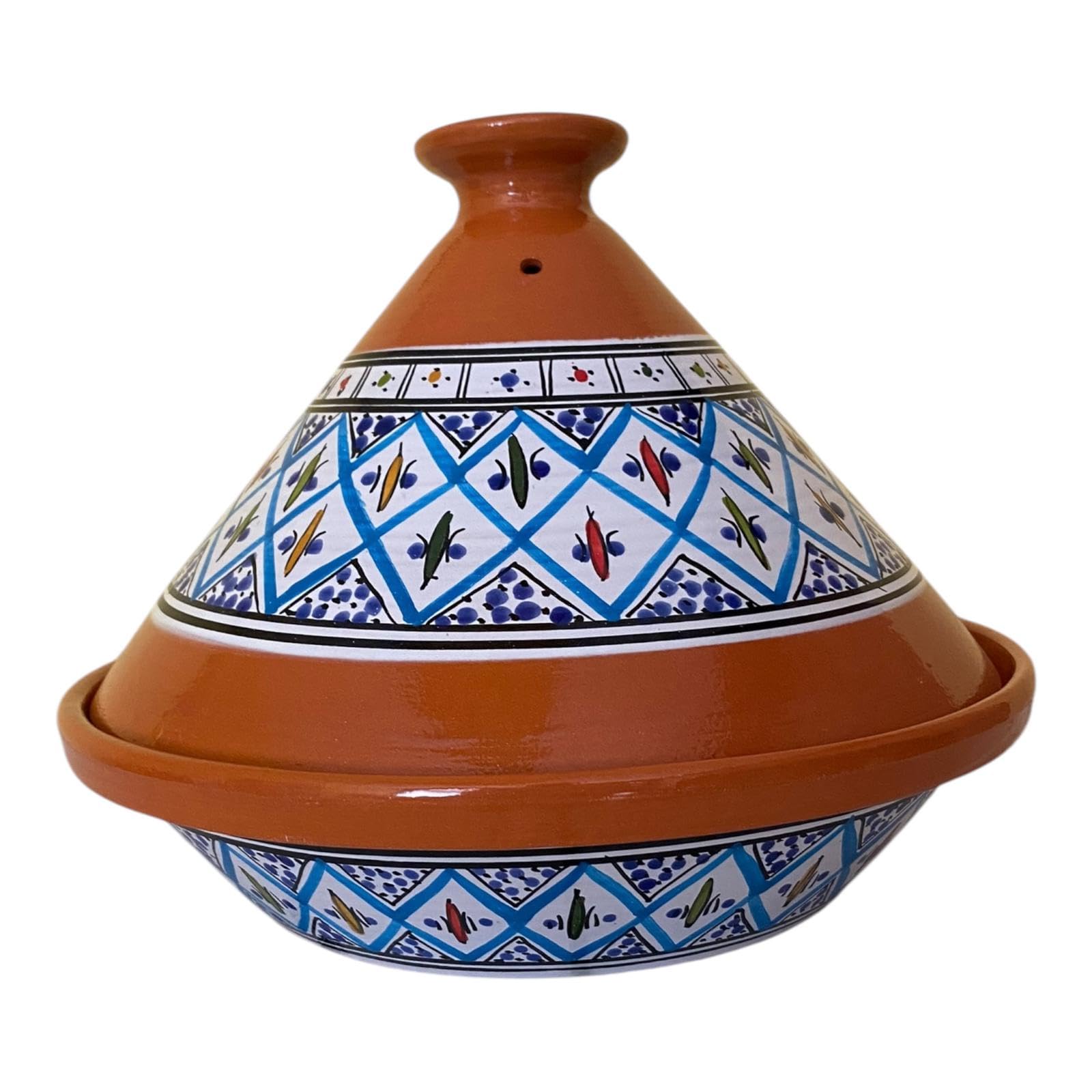 Tajine Terre Cuite Marocaine 32cm Turquoise - Cocotte Traditionnelle Avec Couvercle Plat