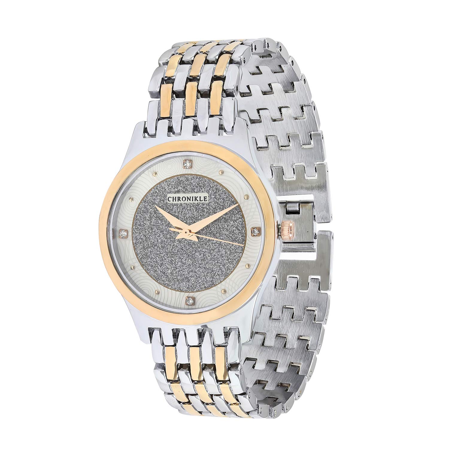 Unique Women's Metal Chain Wrist Watch (Dial Color: White,Silver | Band Color: Silver & Gold)