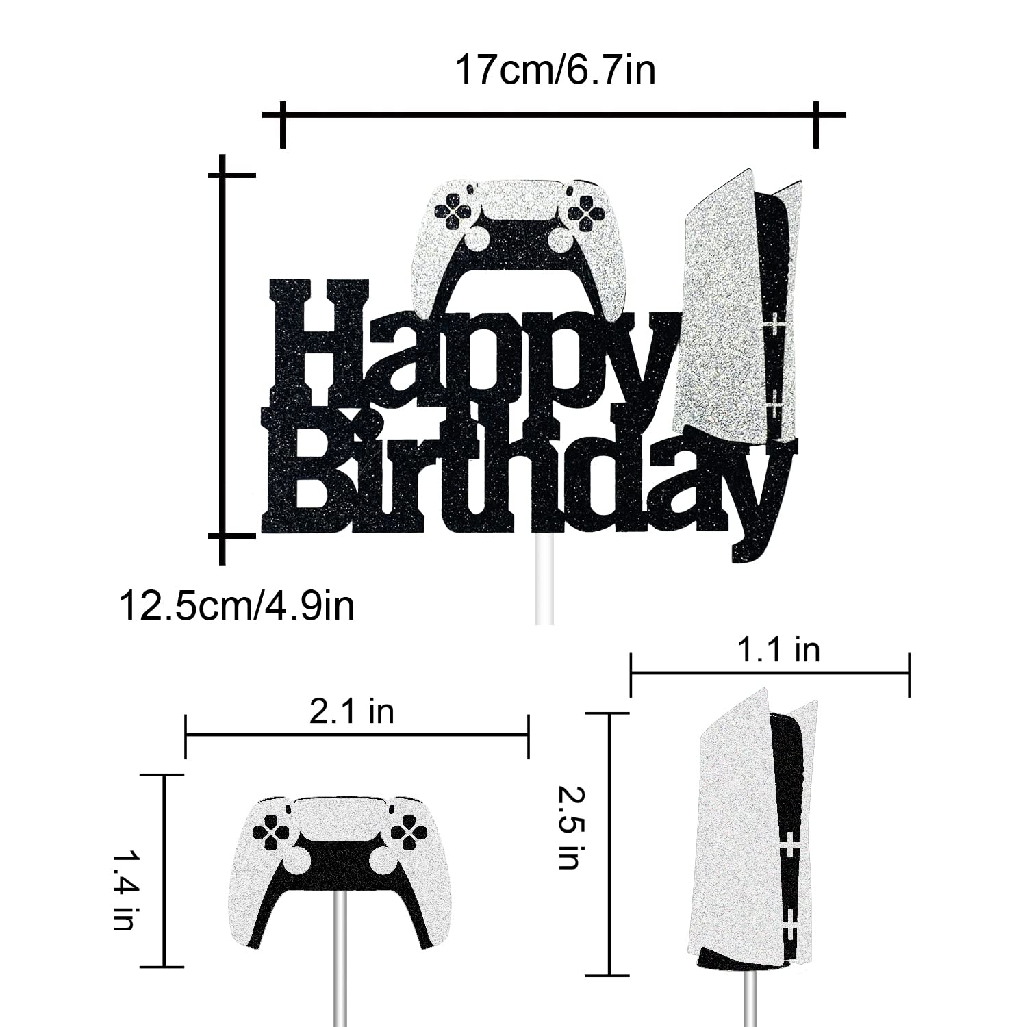 HAKPUOTR Video Game Cake Topper Set - 1 Large Cake Topper and 12 Controller Cupcake Toppers - PS5 Gamepad Cake Toppers for Boy's Men's Birthday Party Decoration or Baby Shower