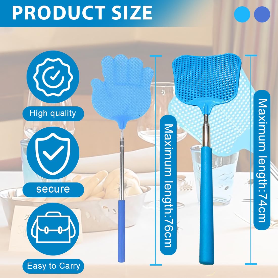 WeddHuis 2 pezzi Scacciamosche Estensibile Stabile, Colorato Manuale Paletta Mosche, Plastica Forte Flessibile per Prevenire Mosche, Zanzare e Insetti, Paletta Insetticida Mosche (Blu)