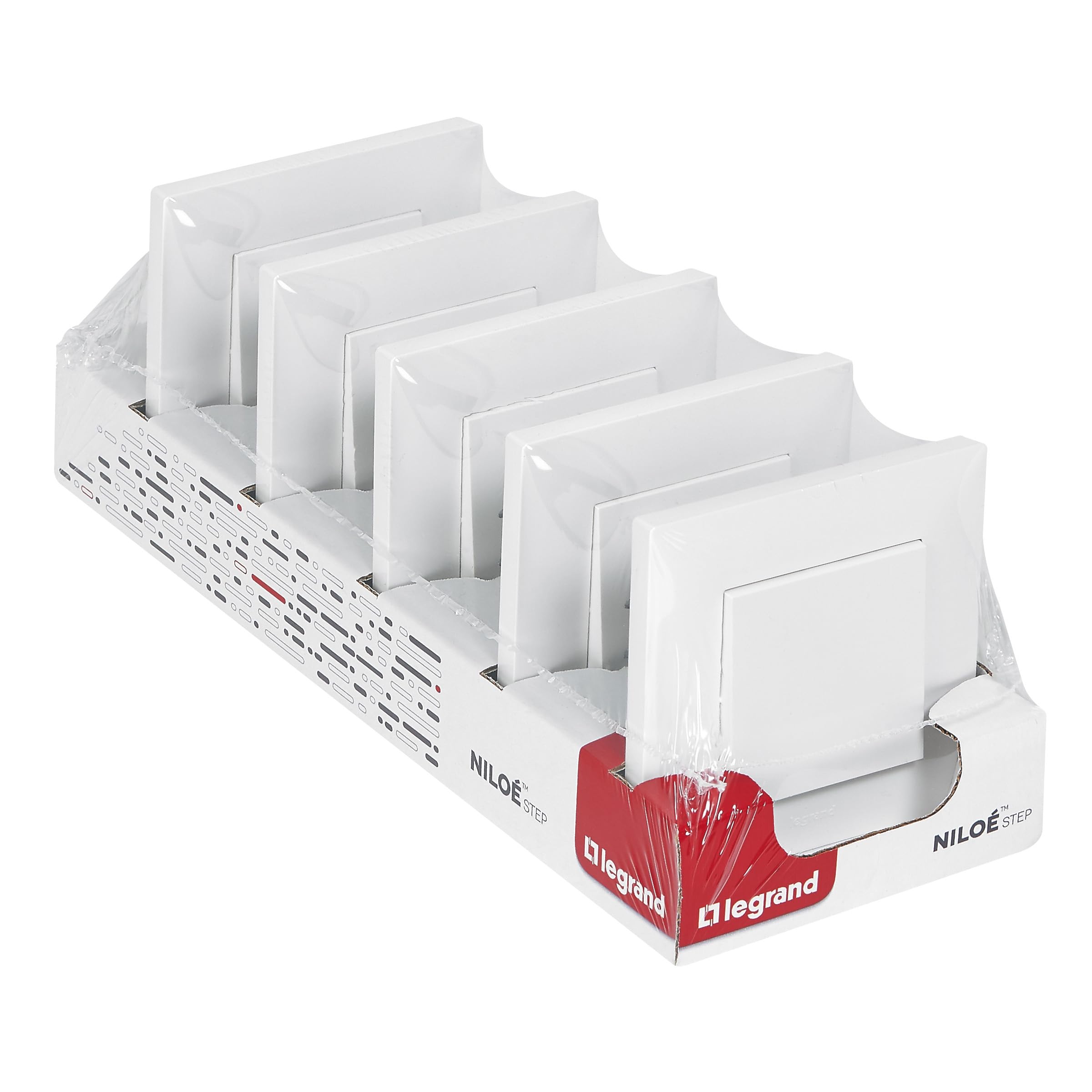LEGRAND Lot de 5 interrupteurs ou interrupteurs monoblocs 10AX pour installation encastrée, gamme Niloé Step, couleur blanc, 398300