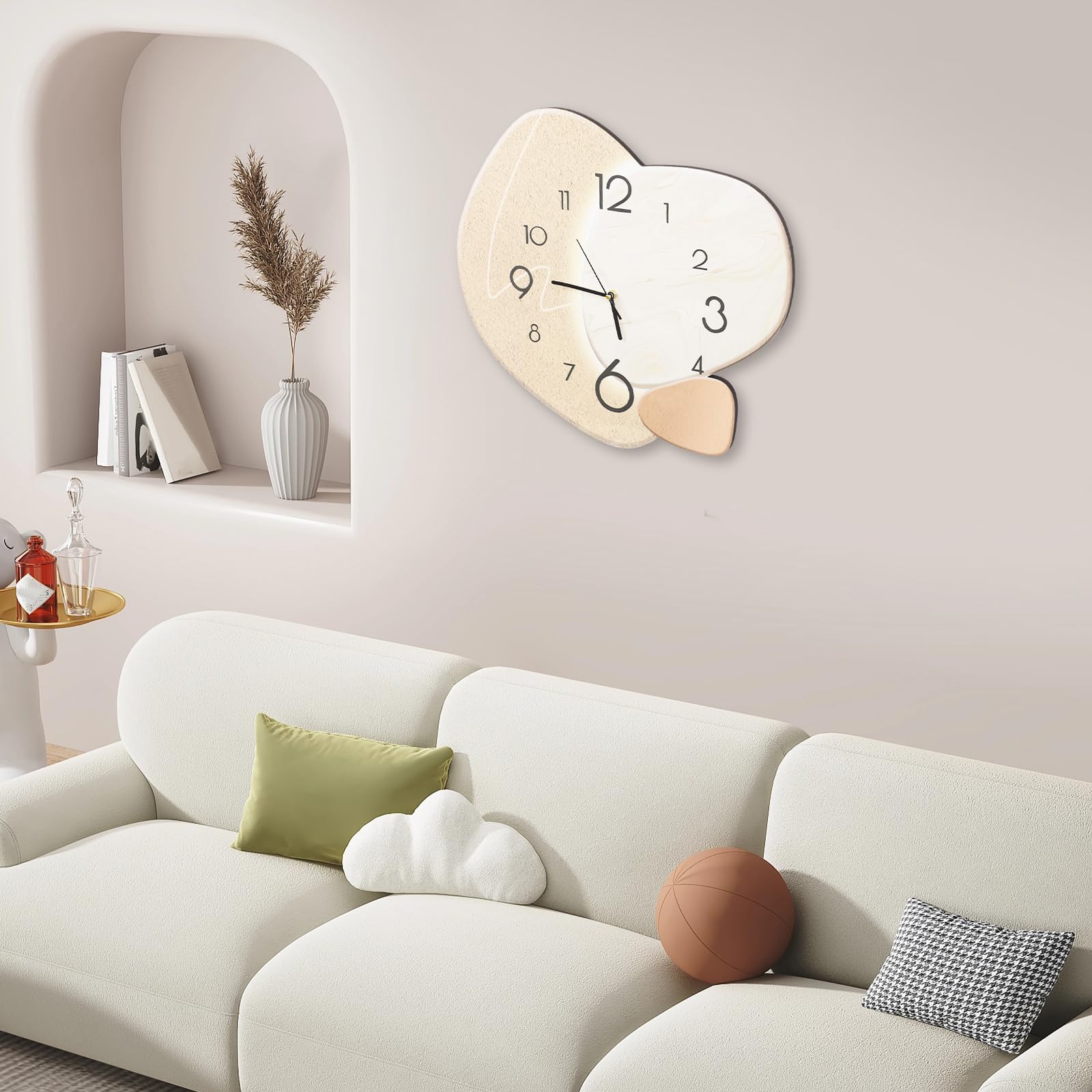 Kreative Wanduhr Moderne Dekorative Wanduhr Mit 3 Stein Design Leise Quarzwerk 40x37cm Leichtgold Für Schlafzimmer Wohnzimmer Büro