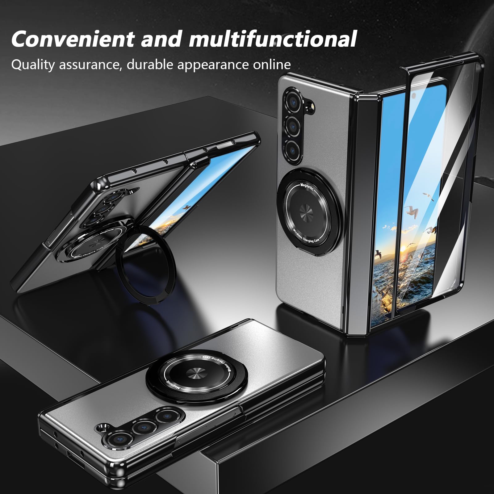 Custodia per Samsung Galaxy Z Fold 5 con protezione per cerniera e pellicola proteggi schermo e cavalletto ad anello in metallo, resistente, di grado militare, resistente alle cadute, per