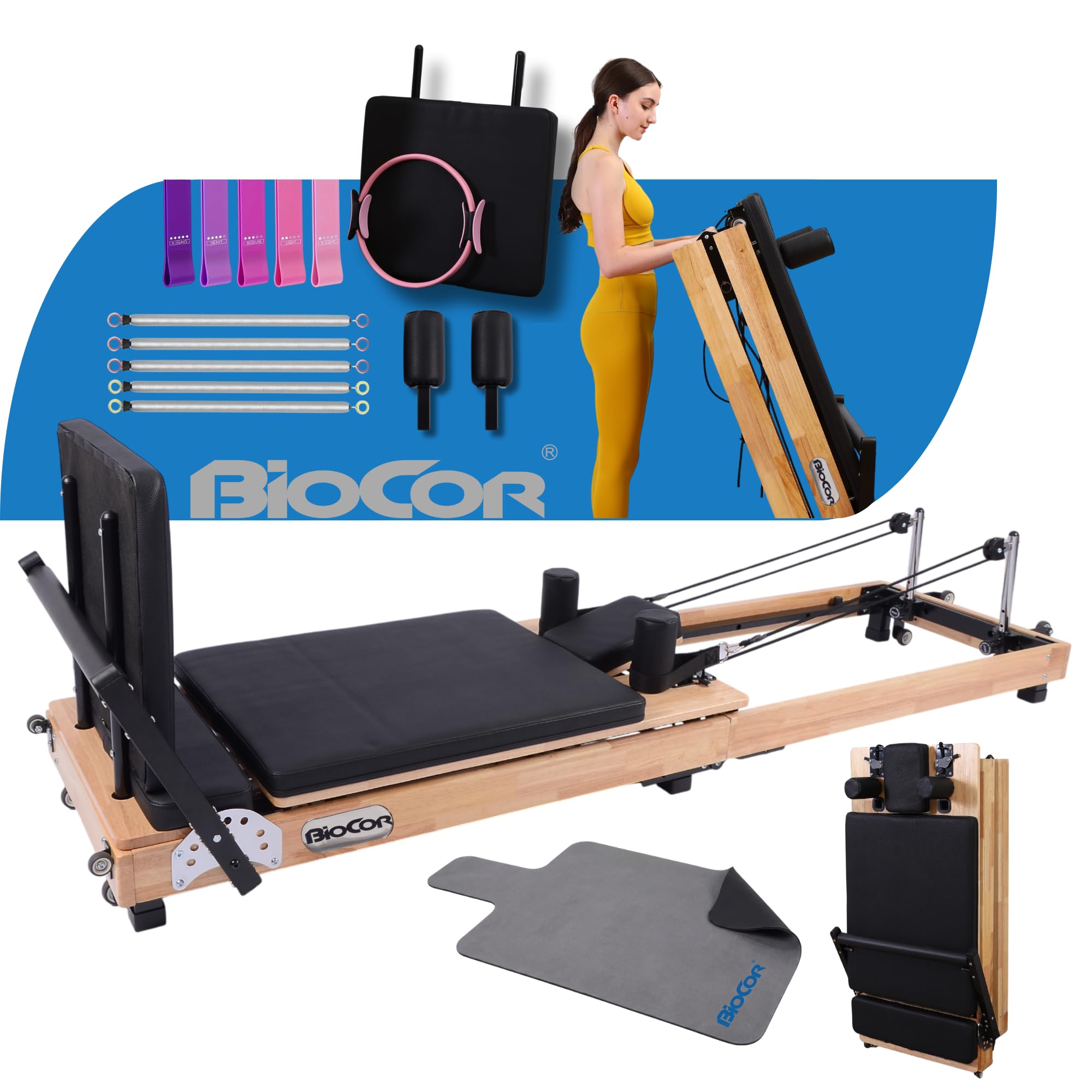 Amazon.com : BIOCOR MAX4.0 Pilates Reformer, Wood Pilates Machine