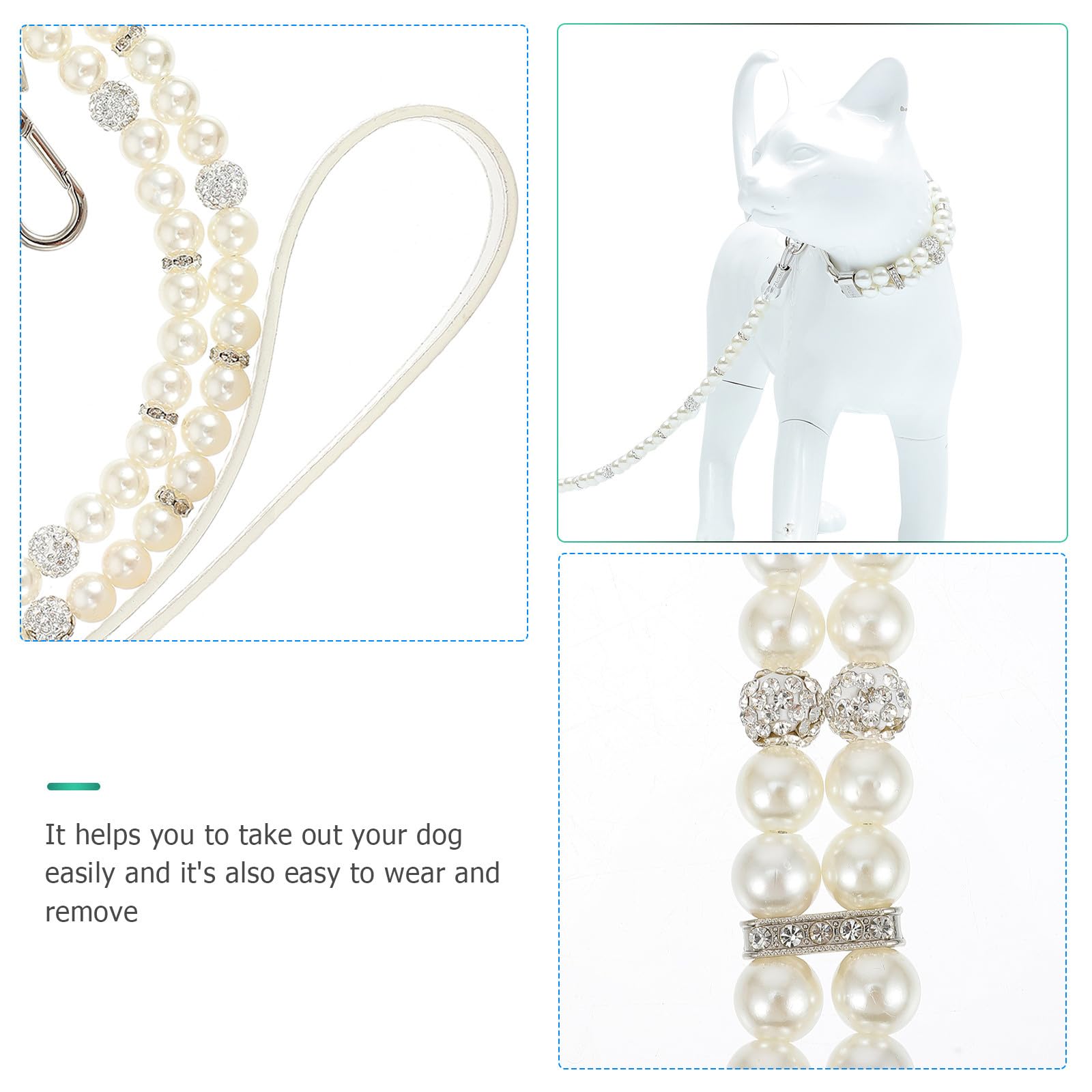 Outanaya Set 2 Pezzi Collare e Guinzaglio per Cani Cuccioli in Pelle Pu Perle Flessibile Colore Bianco per Foto e Matrimoni