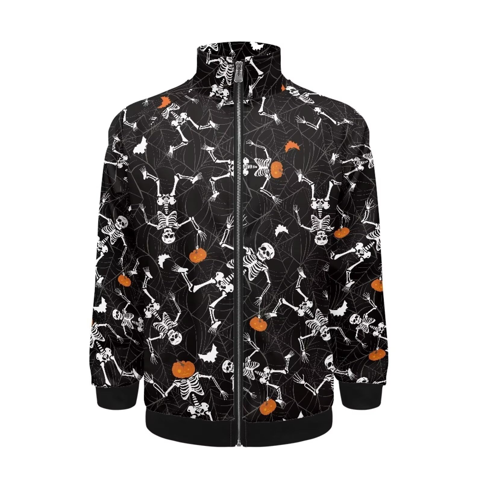 Psaytomey Men's Jacket Pullover Mock Neck Shirts Full Zip Sweatshirts Skull Pumpkin Printed Long Sleeve Running Athletic Workout Coat Jackets for Men Loose Fit