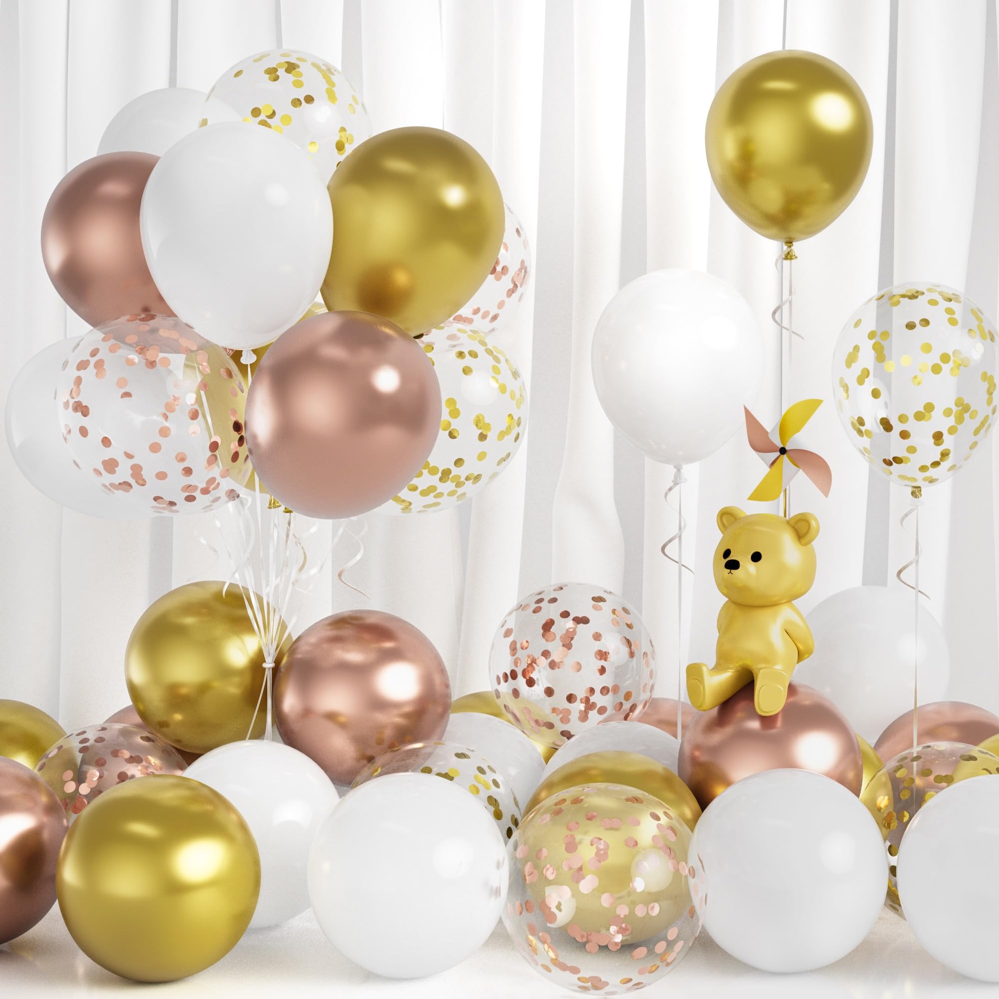 Globos Oro Rosa Blanco, 30 Piezas Blanco Oro Rosa Oro Confeti Globo Latex Helio Cinta Mujer Niña Aniversario Cumpleaño Compromiso Propuesta Graduación Boda Despedida Soltera Baby Shower Decoración