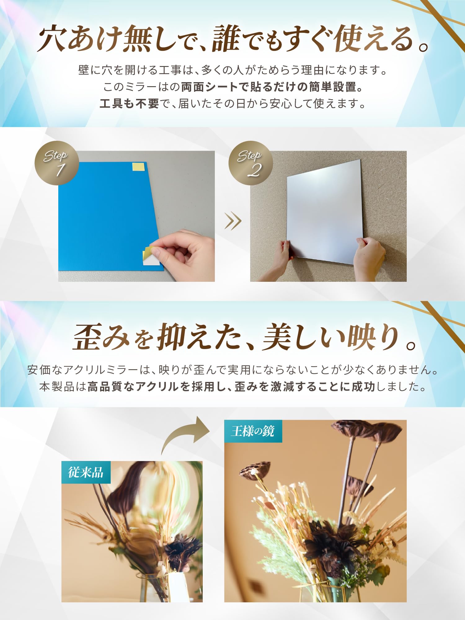 Amazon.co.jp: 王様の鏡【どこでも貼れる割れない鏡】ドアの裏や