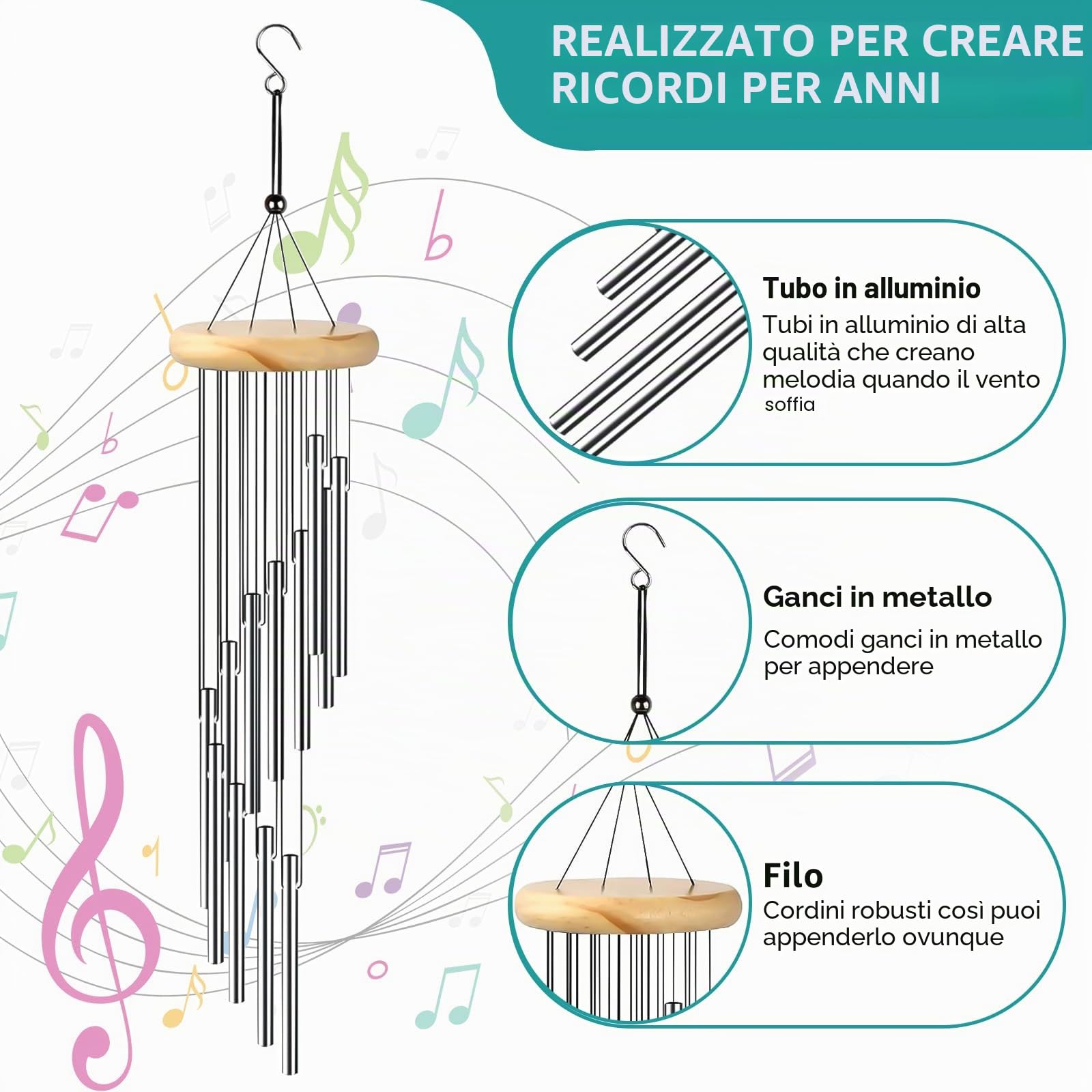 2 Pezzi Scacciapensieri, con 24 Tubi in Lega di Alluminio Campanelli Eolici, Scacciapensieri da Esterno per Giardino, Cortile, Patio e Decorazioni la Casa