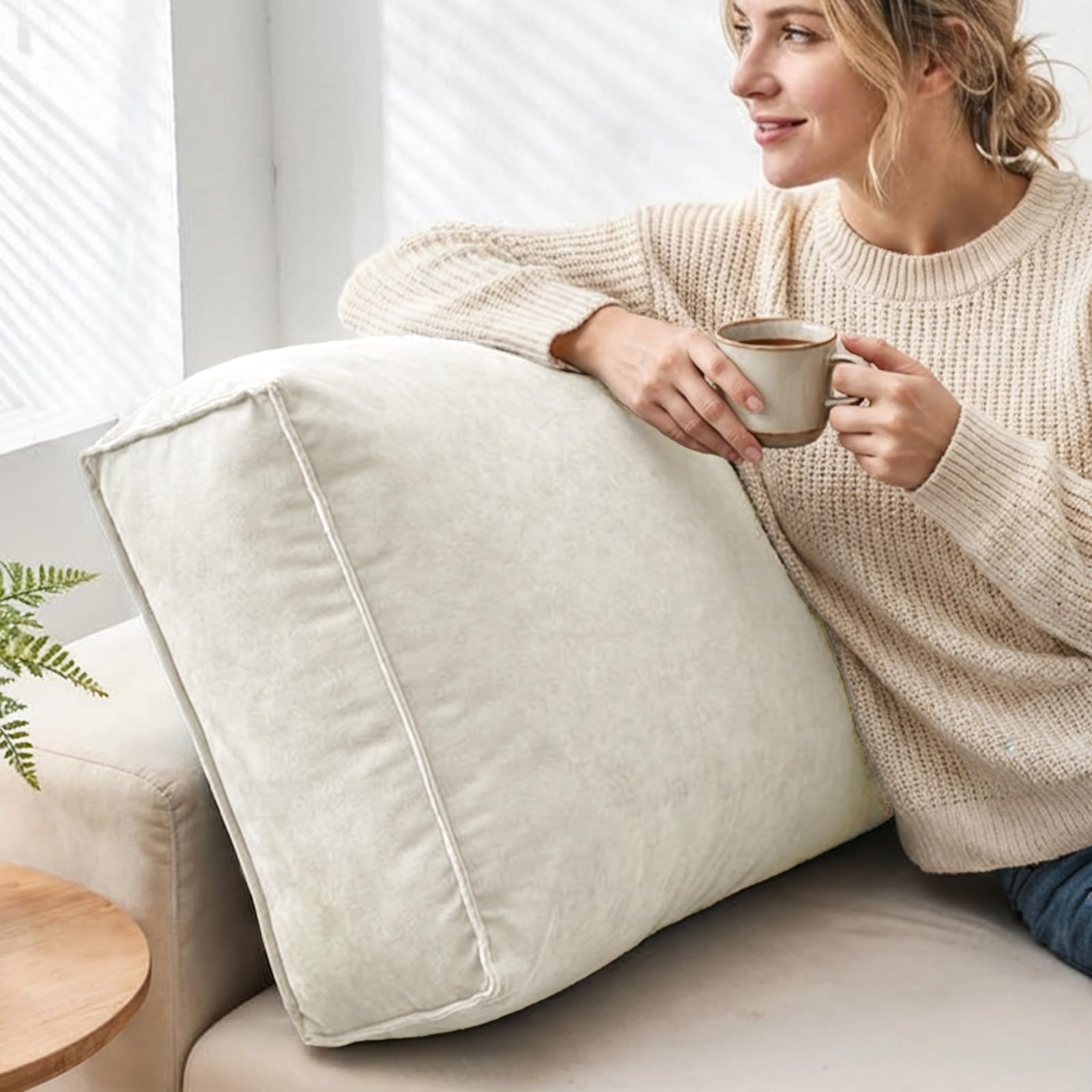 Aocase Couch Back Cushion Chenille Decorative Throw Pillows, Accent Solid Throw Pillow, Extra Thick Comfort Reading Pillows, Soft Lumbar Neck Back Support Pillows,White,70×45×12cm