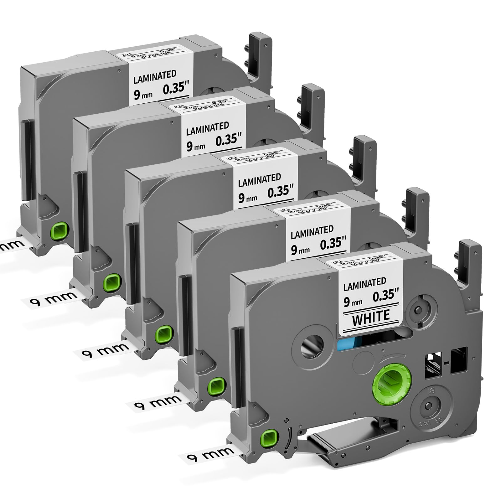 COLORWING TZe-221 TZ Tape 9mm 0.35" Laminated White Replace for Brother P-Touch Label Tape TZe221 3/8 Inch Refills for Brother Ptouch PT-D210 D220 H110 D410 D600 P700 Label Maker, 5-Pack