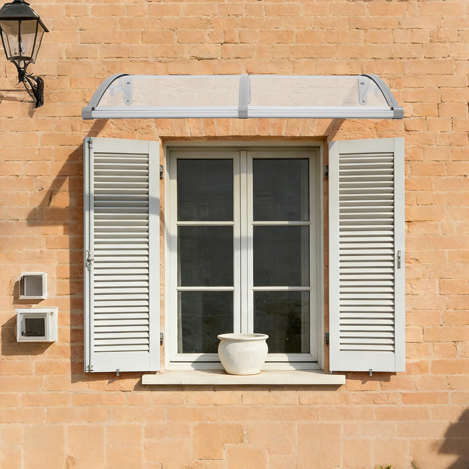 Auvent pour porte d'entrée, 120 x 60 cm, capacité de charge 200 kg, auvent de porte pour extérieur, pour balcons, toits, cours, etc., transparent, argenté