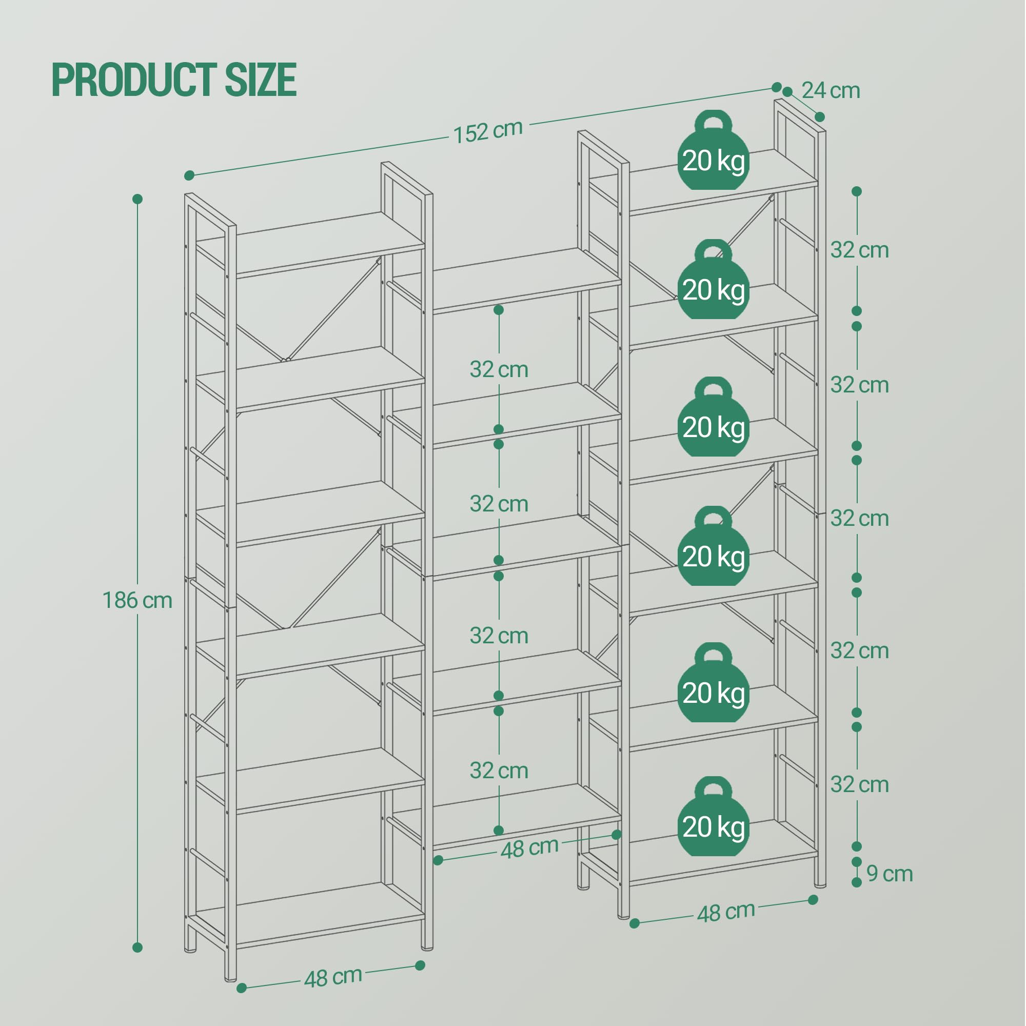Hzuaneri Librería, Estanteria Libros con 17 Estantes, Espacio Ajustable, 24 × 152 × 186 cm, para Salón, Oficina, Roble Blanco y Blanco BC10116W