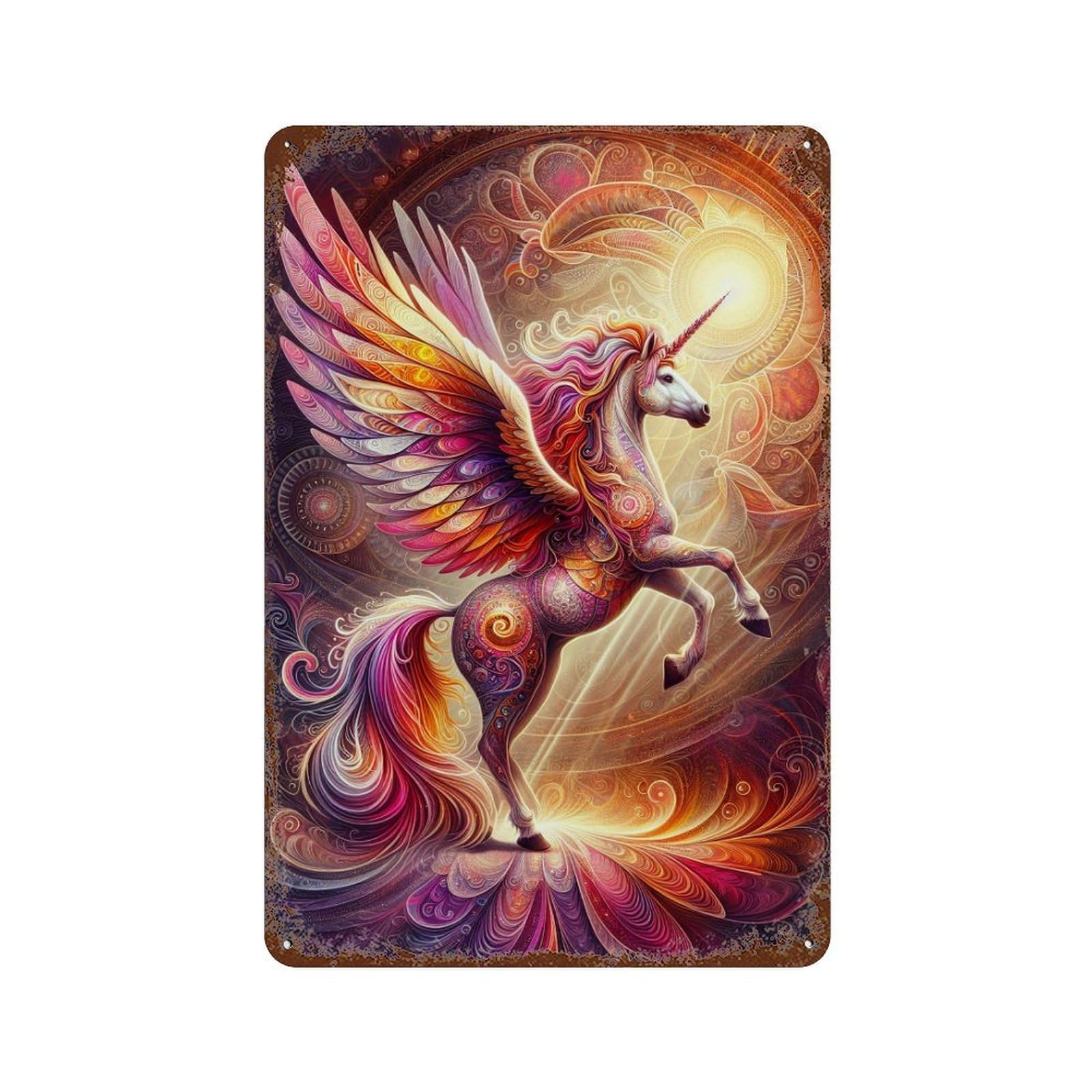 Fantasy Unicorn Art Print Distressed Metal Wall Sign 11.8"x7.9", Rustic Home Decor for Living Room, Hallway And Home Decor