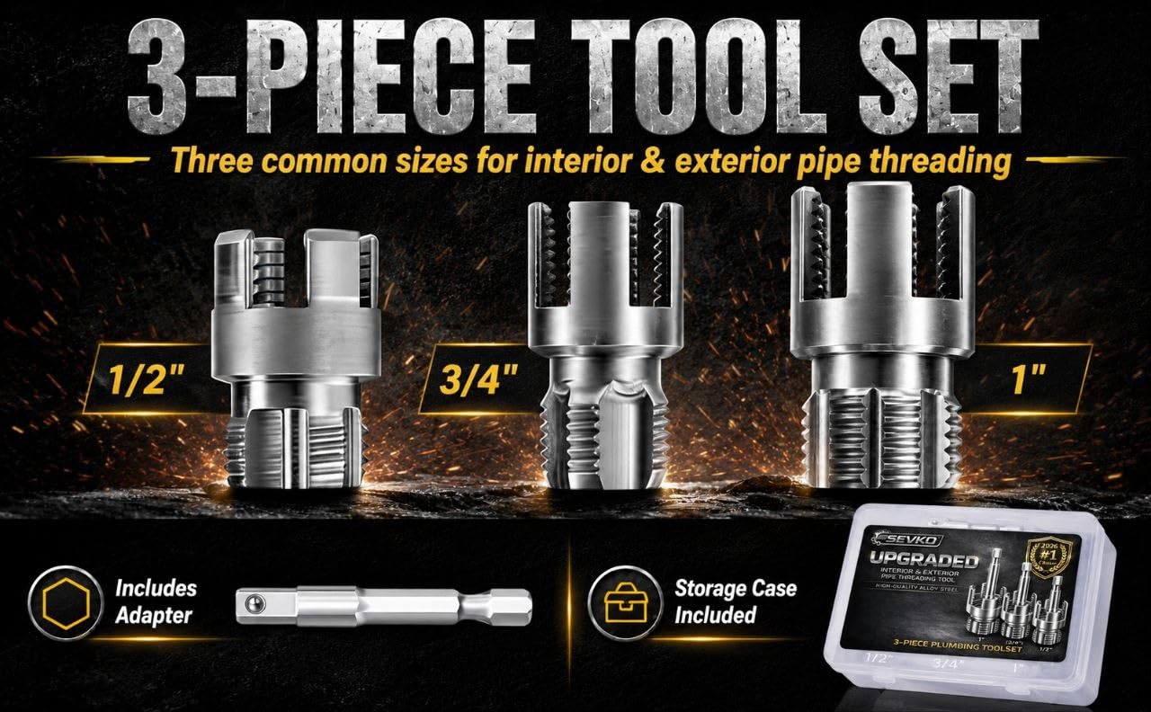 SEVKO PVC Threader Kit - 3 Sizes, Drill Compatible -2