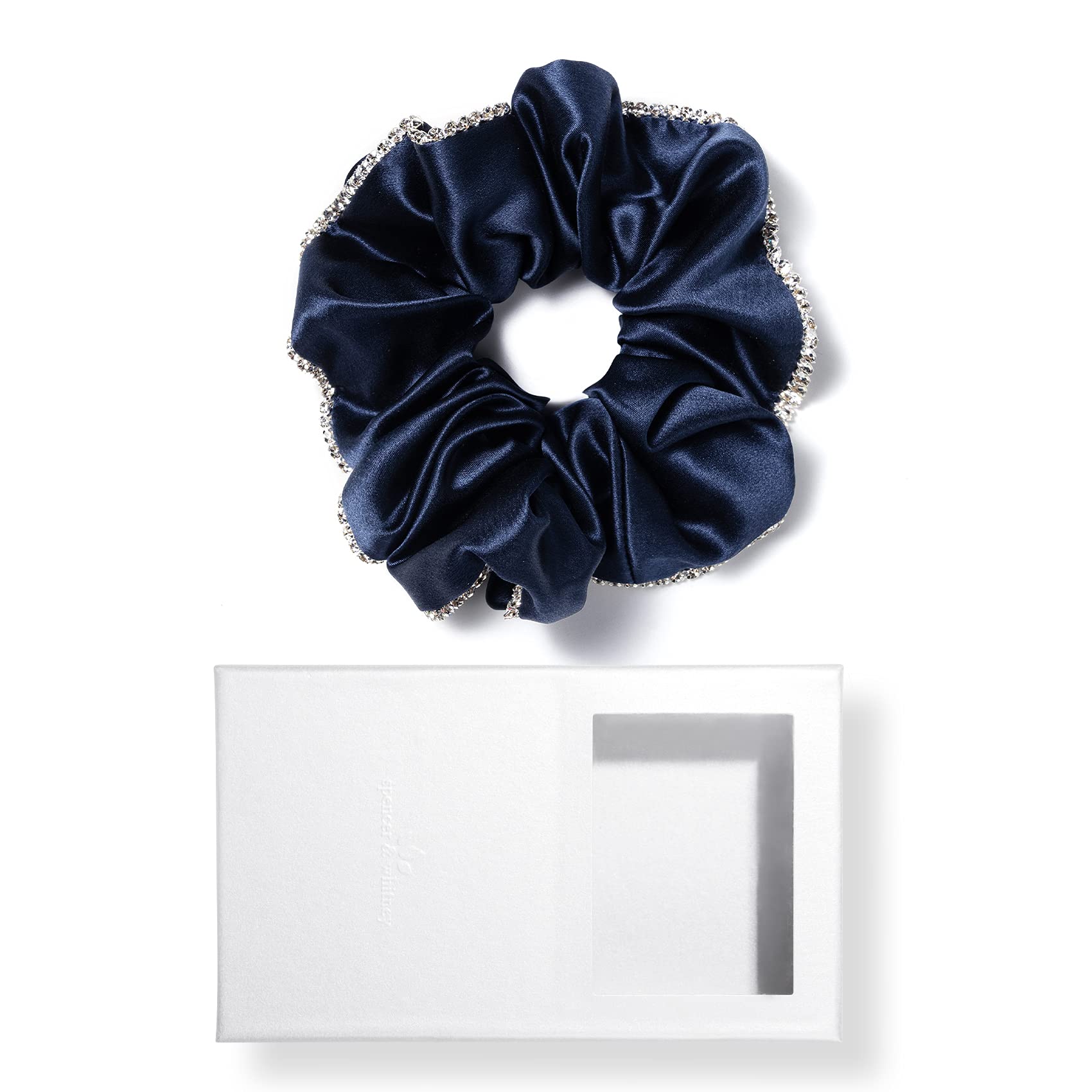 spencer & whitney Silk Hair Scrunchies for Women Large 22 Momme100% Pure Mulberry Silk Scrunchies Hair Ties(Dark Blue)
