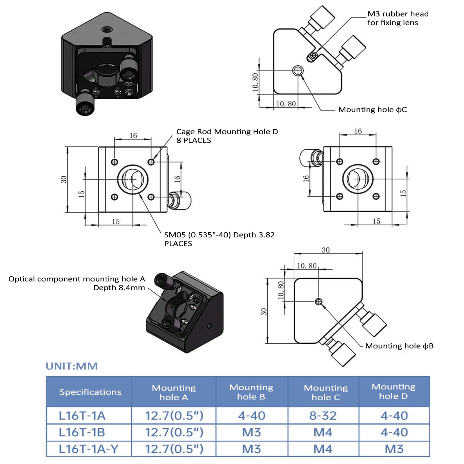 Support de miroir réglable, cadre de conversion de chemin de lumière à angle droit de 16 mm, élément optique en aluminium pour une utilisation en laboratoire, idéal pour les expériences scientifiques
