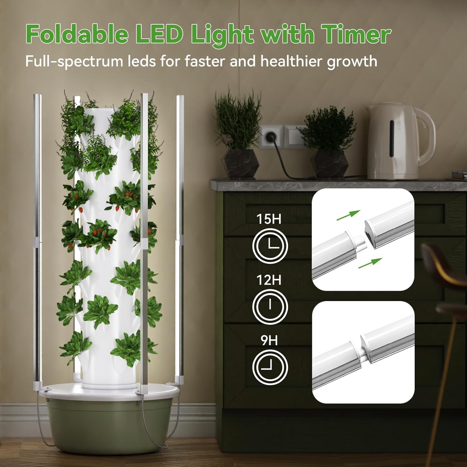 Kit de Sistema de Cultivo hidropónico con Luces LED, Torre de jardín hidropónico Vertical con circulación automática de Agua para Hierbas, Frutas y Verduras.,28pods