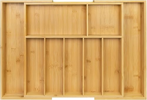 Utoplike Organizador de cajones de cocina extra grande, soporte de cajón de bambú expandible para utensilios, cubiertos, bandeja de cubiertos de 7 a