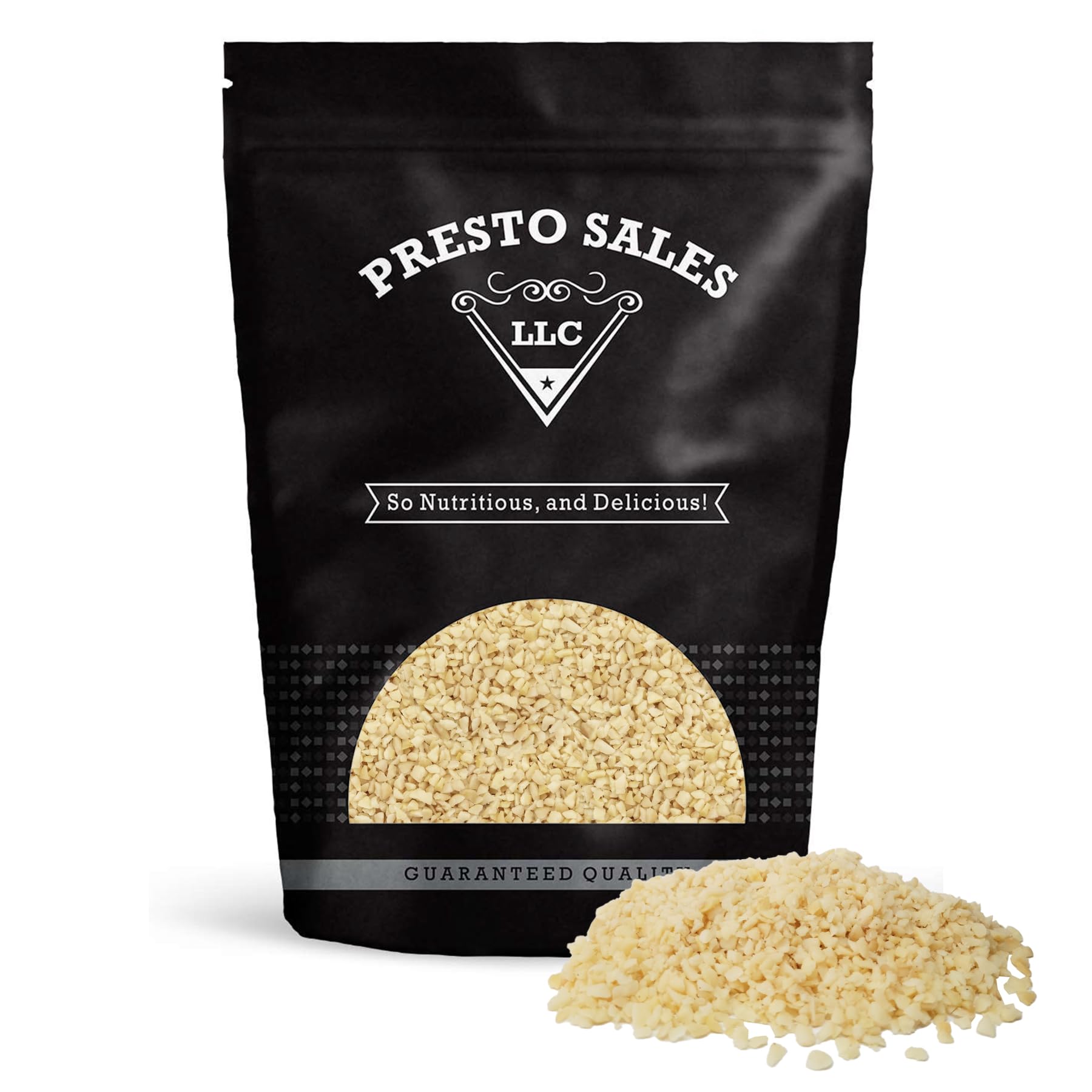 Macadamia nuts, Fresh" Raw Chopped | Great for decorations | KETO friendly, Vegan, Alternative, Low-carb, packed in a resealable pouch bag of 1 lbs. (16 oz.) by Presto Sales LLC