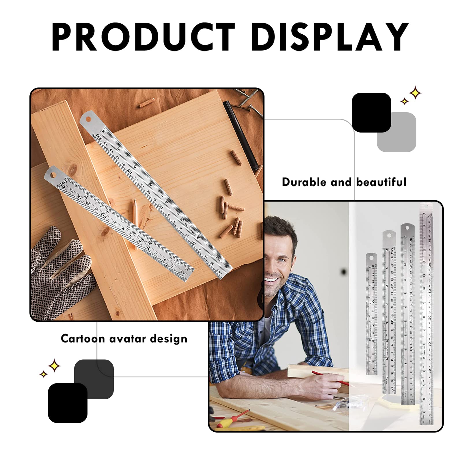 POPAPIE 9 Pcs Règle En Acier Inoxydable, Reglet Metal 15cm 20cm 30cm, Règle De Mesure à Échelle Reglet Metallique Taille Double Face Pour Étudiants Et Bureau