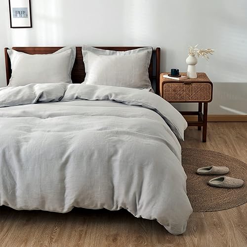 Miniatura 8 de Simple&Opulence Juego de funda de edredón 100% lino, 2 piezas, estilo básico, de lino lavado francés, color sólido, suave, transpirable, con cierre