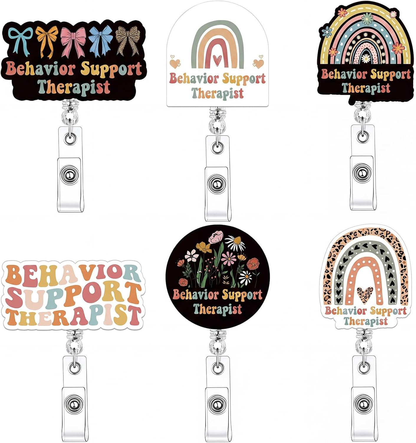6 Packs Behavior Support Therapist Badge Reels Acrylic Behavior Analysts Gifts for Appreciation Week Retractable ID Badge Holder with Clip for Analysts & Special Education Teachers