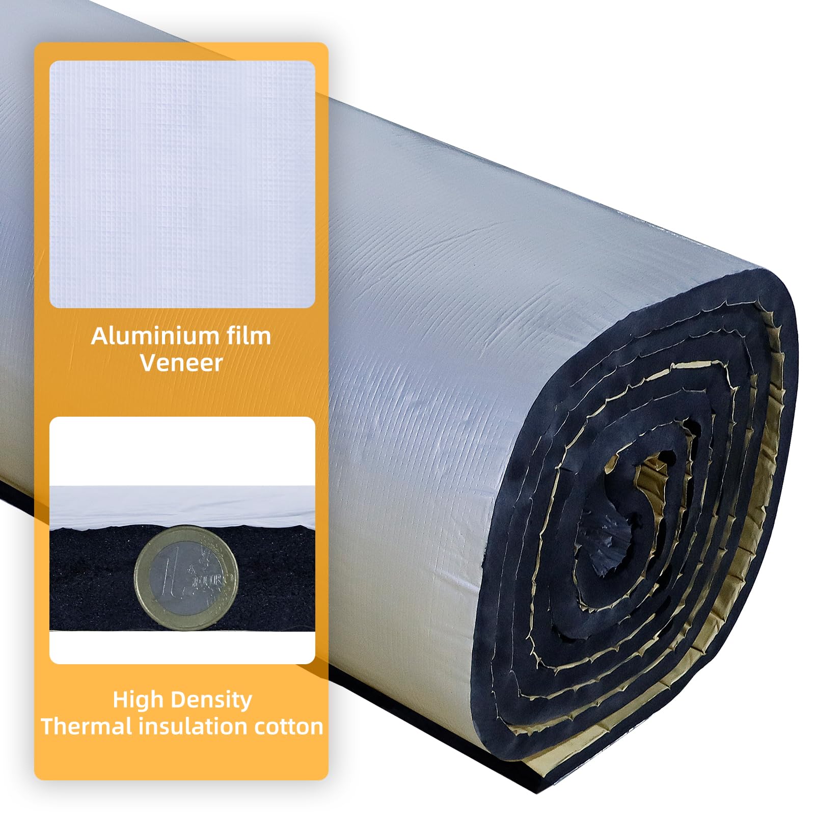 CCLIFE Aislante Térmico 25mm con capa de aluminio Autoadhesivo Homologado por ECM acustico Insonorización Coche, resistente a la humedad y al fuego, aislamiento acústico 1 x 4m