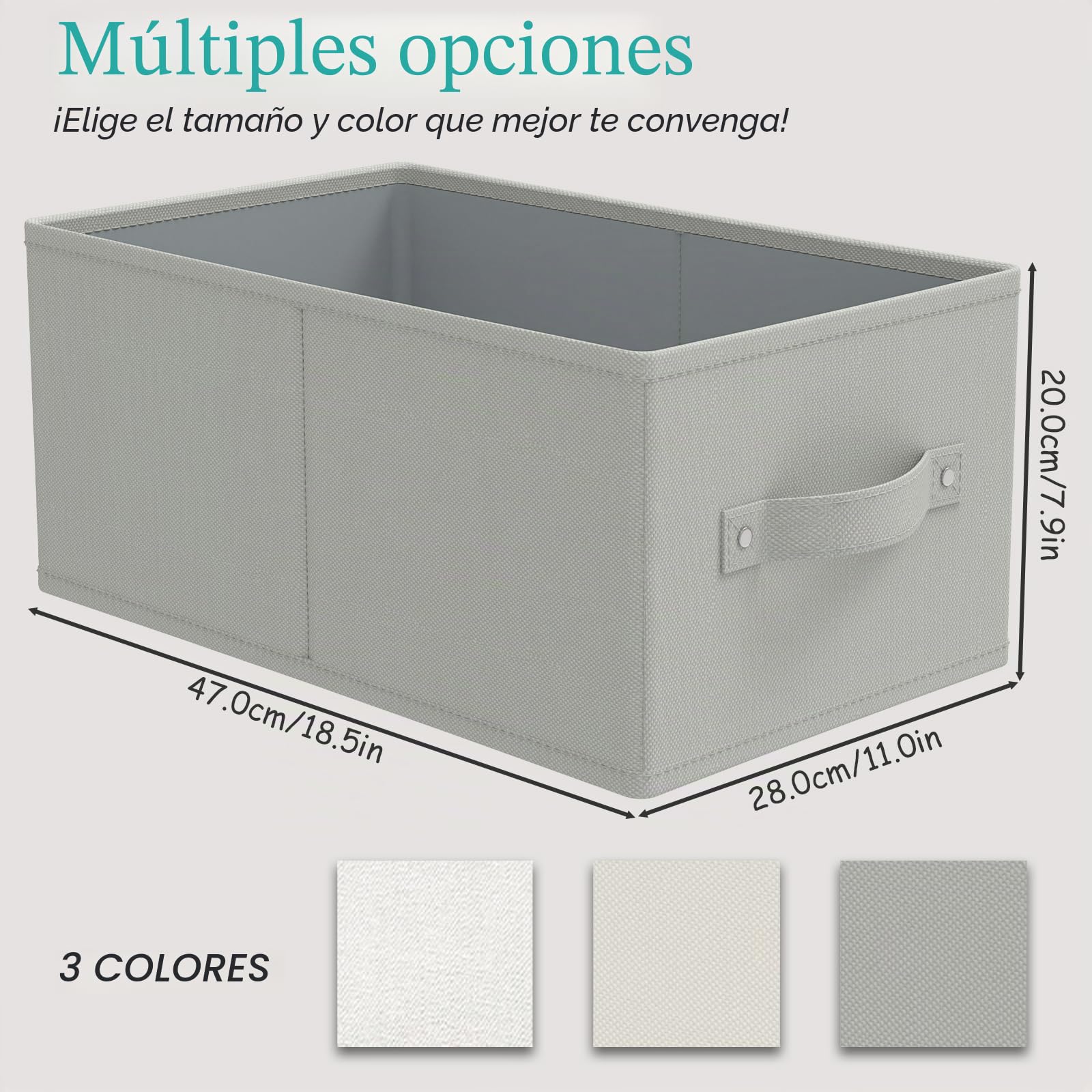 Cajas de Almacenaje Robusto, Juego de 3 Cajas, 47x28x20 cm, Gris | Almacenaje de Tela para Ropa con 2 Asas, Cajas Plegables para Organizar el Armario, Para Sala de Estar, Dormitorio