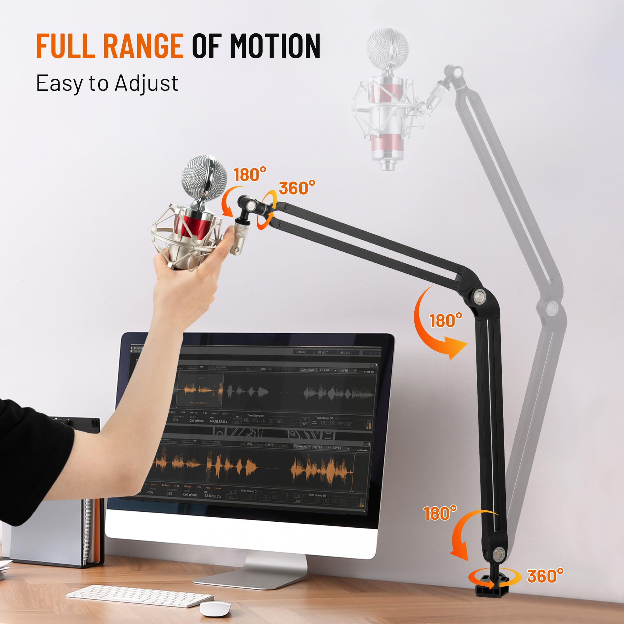 CAHAYA Profesjonalne ramię mikrofonowe Boom Arm – w pełni regulowany stojak mikrofonowy z szeroką podstawą, adapter mikrofonowy 3/8" do 5/8", kompatybilny z HyperX, Blue Yeti, QuadCast - CY00380-1
