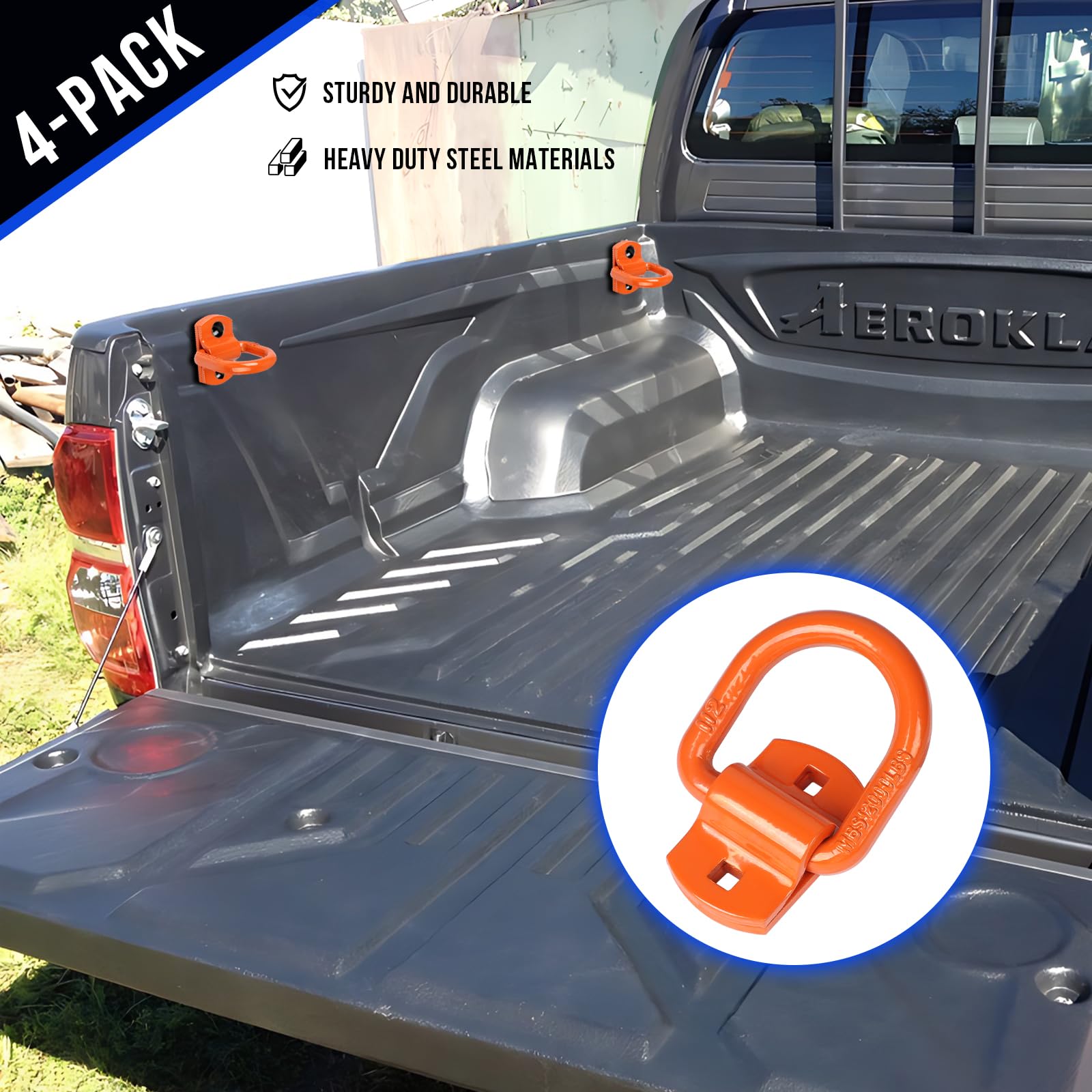 4 Anelli di fissaggio a vite per carichi pesanti, 12000 lbs, anello a D con viti, armadietto a rimorchio, accessori per rimorchi, auto, camion, barca, auto, cargo Tie Downs (Arancione)