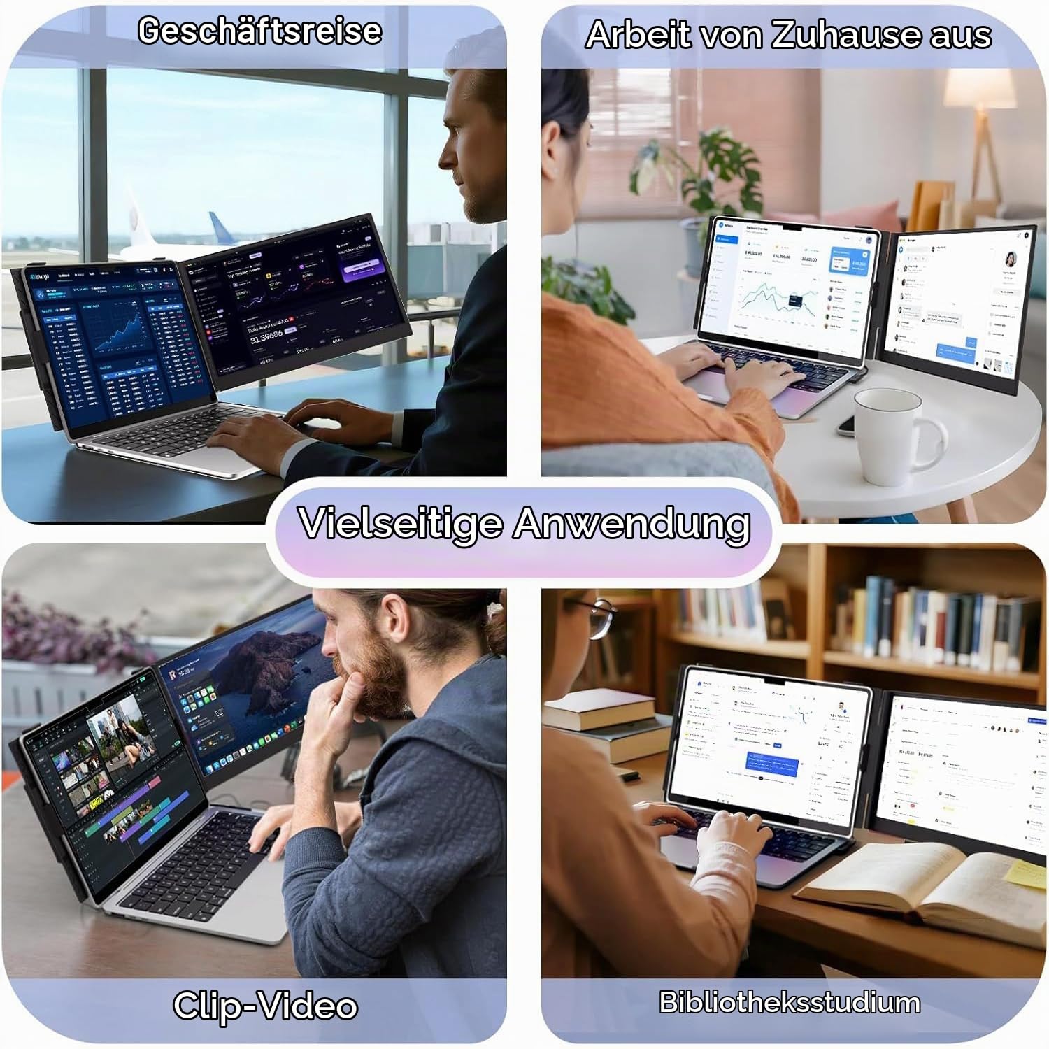 ROYY Laptop Bildschirm Erweiterung, 14" Ultradünn 1080P FHD Tragbarer Monitor für Laptops mit HDMI/USB-A/Type-C, Plug & Play für Windows/Mac/Android/Chrome