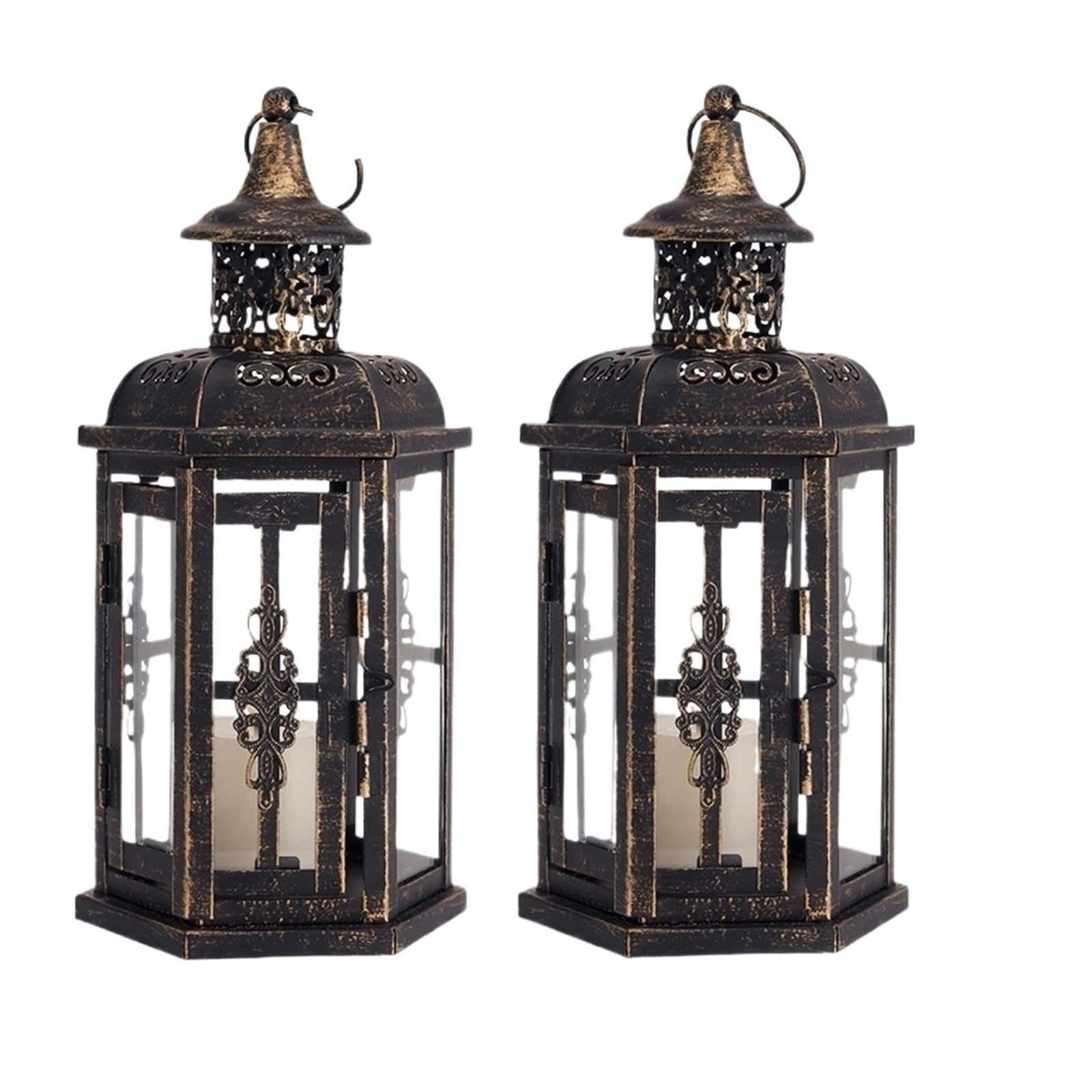 Metal Candle Holder 2Pcs Vintage Hanging Candle Holder Lanterns Candlestick Lantern Metal Candleholder Home Decoration(2Pcs Black)
