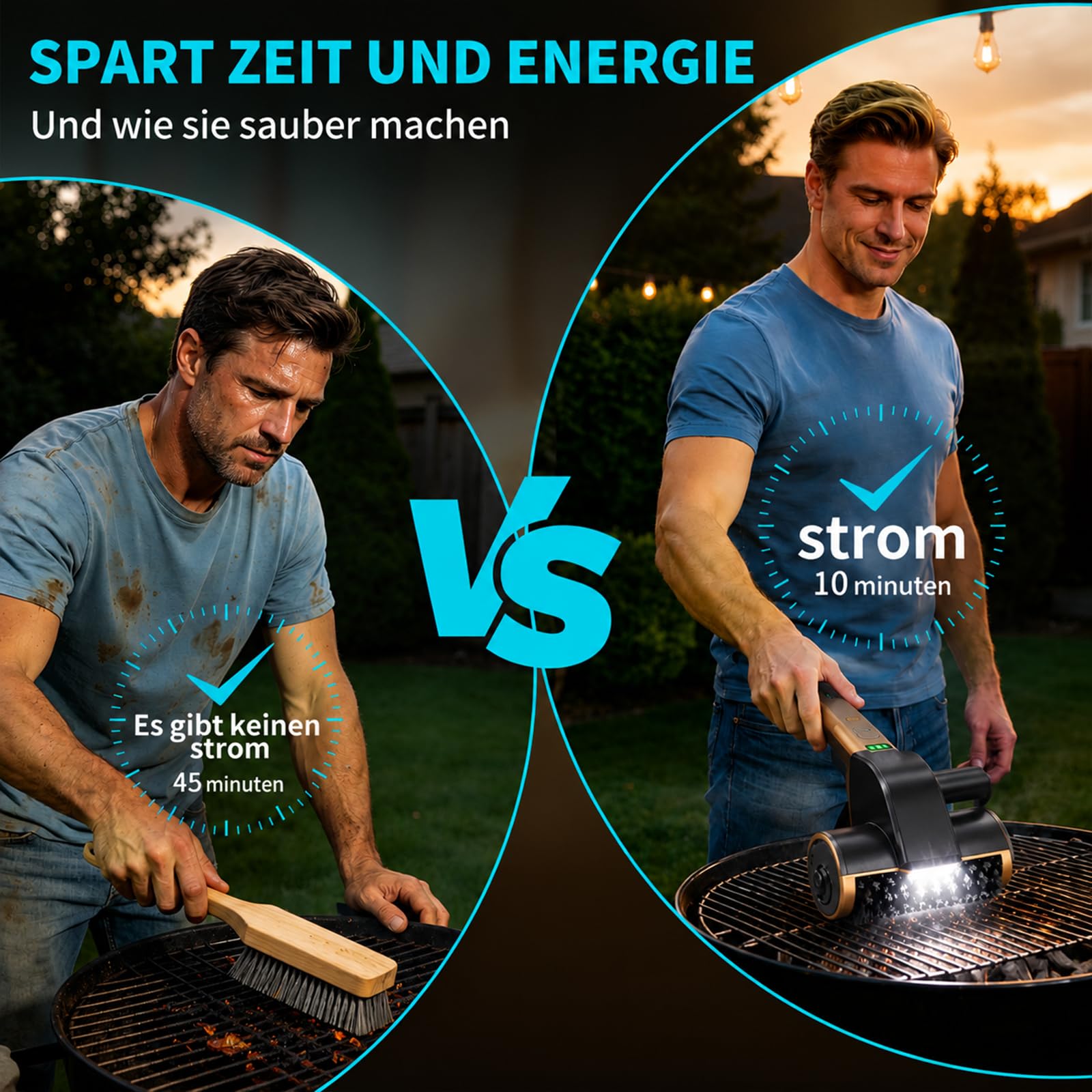 Elektryczna szczotka do grilla z oświetleniem LED, szczotka do grilla z akumulatorem z 2-stopniową czyszczeniem, wodoodporna i ładowalna szczotka do czyszczenia grilla BBQ, ruszt żeliwny, grill gazowy
