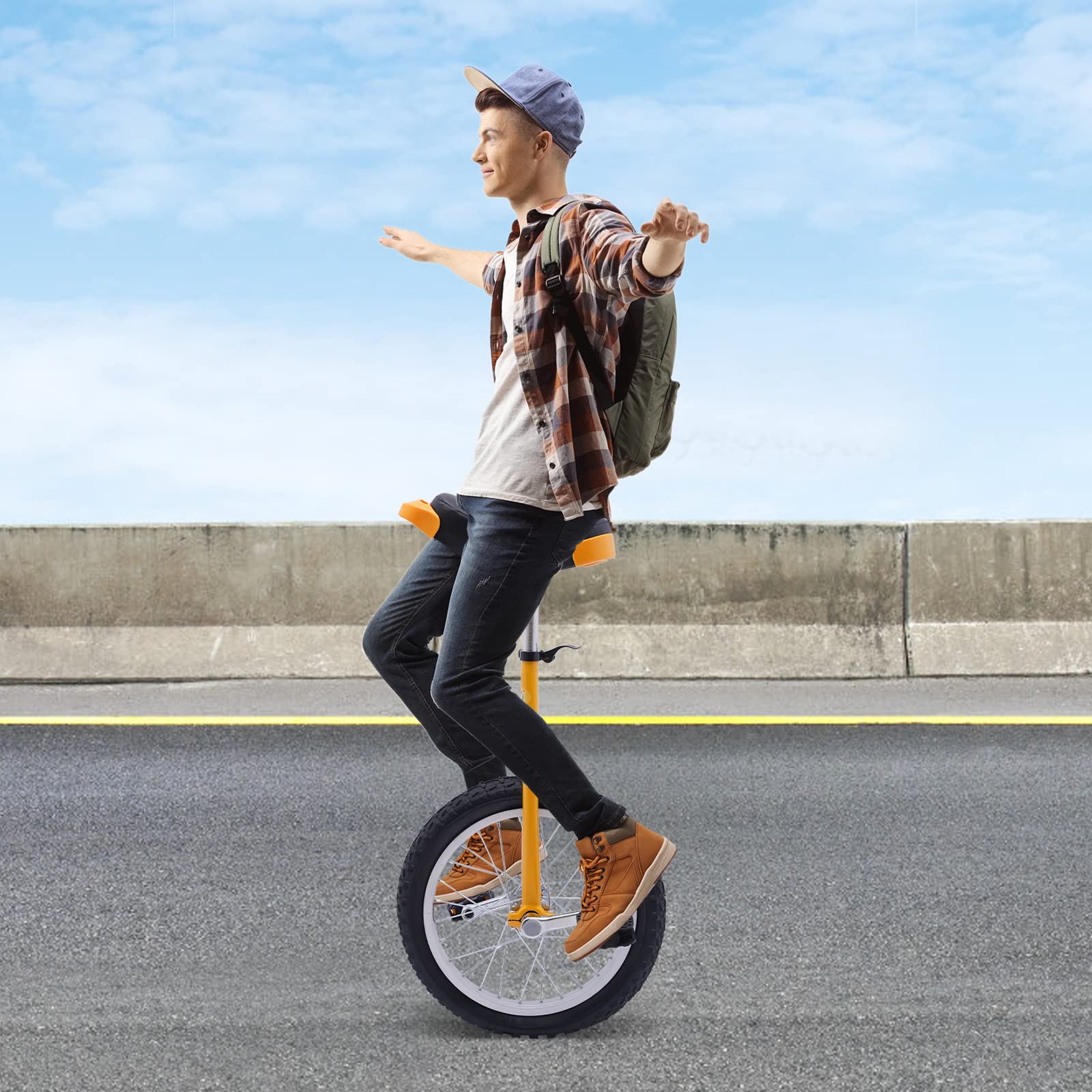 16/24 Inch Wheel Unicycle with Steel Rim, Unicycle Electric Wheel Skidproof Mountain Tire Cycling Sports Exercise with Adjustable Seat, Adults Kids Outdoor Sports Fitness Exercise Tool (24Inch Yellow)