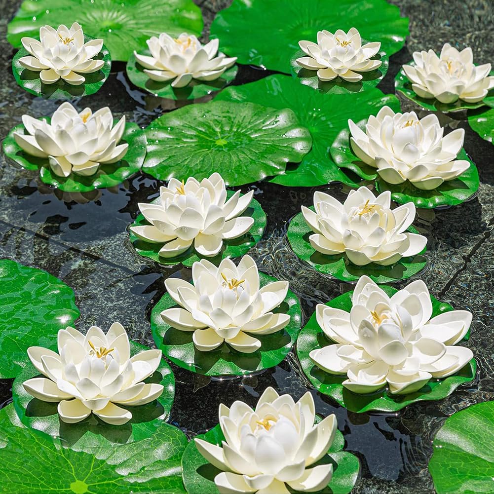 Toyvian Knstliche Seerosen Wei 6er Set  Realistische Schwimmende  Lotusblumen Fr Gartenteich, Pool & Aquarium Auendeko Hochzeit Teich