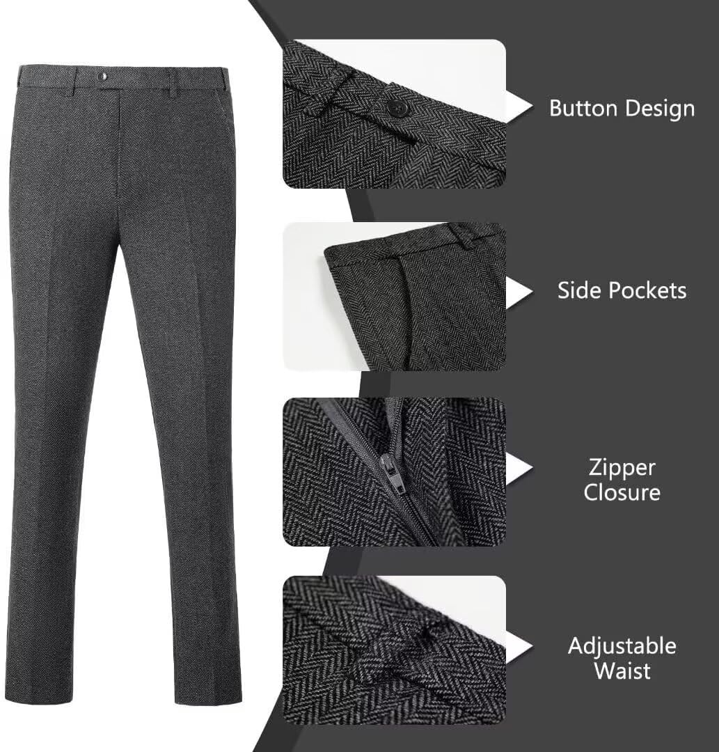 Abito da uomo retrò 3 pezzi tweed a spina di pesce abiti da uomo giacca di lana smoking sposi matrimonio blazer gilet pantaloni set ballo
