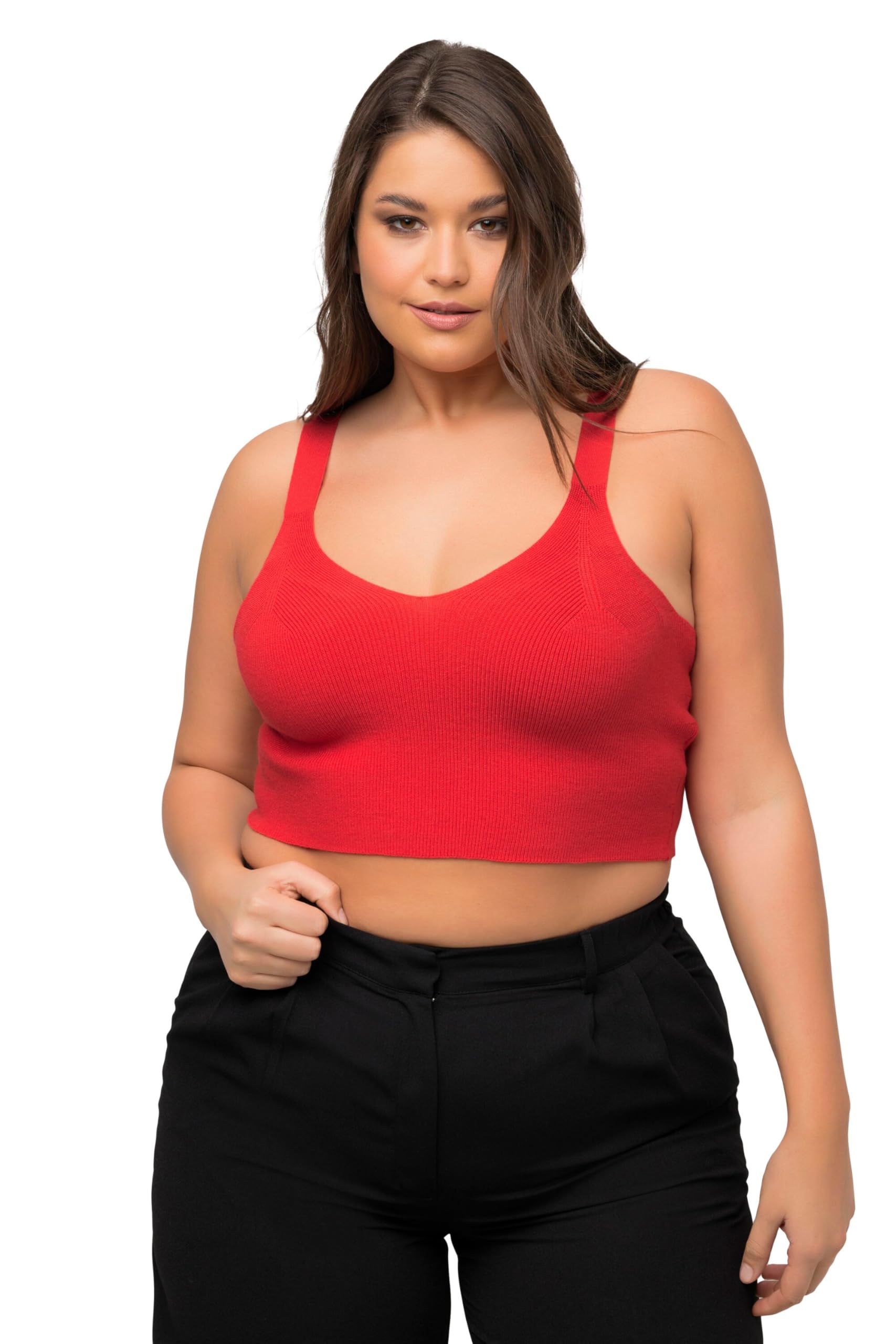 Ulla Popken Damen große Größen Übergrößen Plus Size Strick-Bustier, Rippstrick, V-Ausschnitt, breite Träger 817417